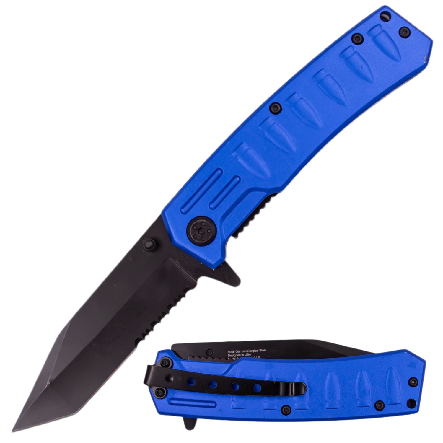 Bullet Time 8 Inch Super Spring Assisted Knife   Blue