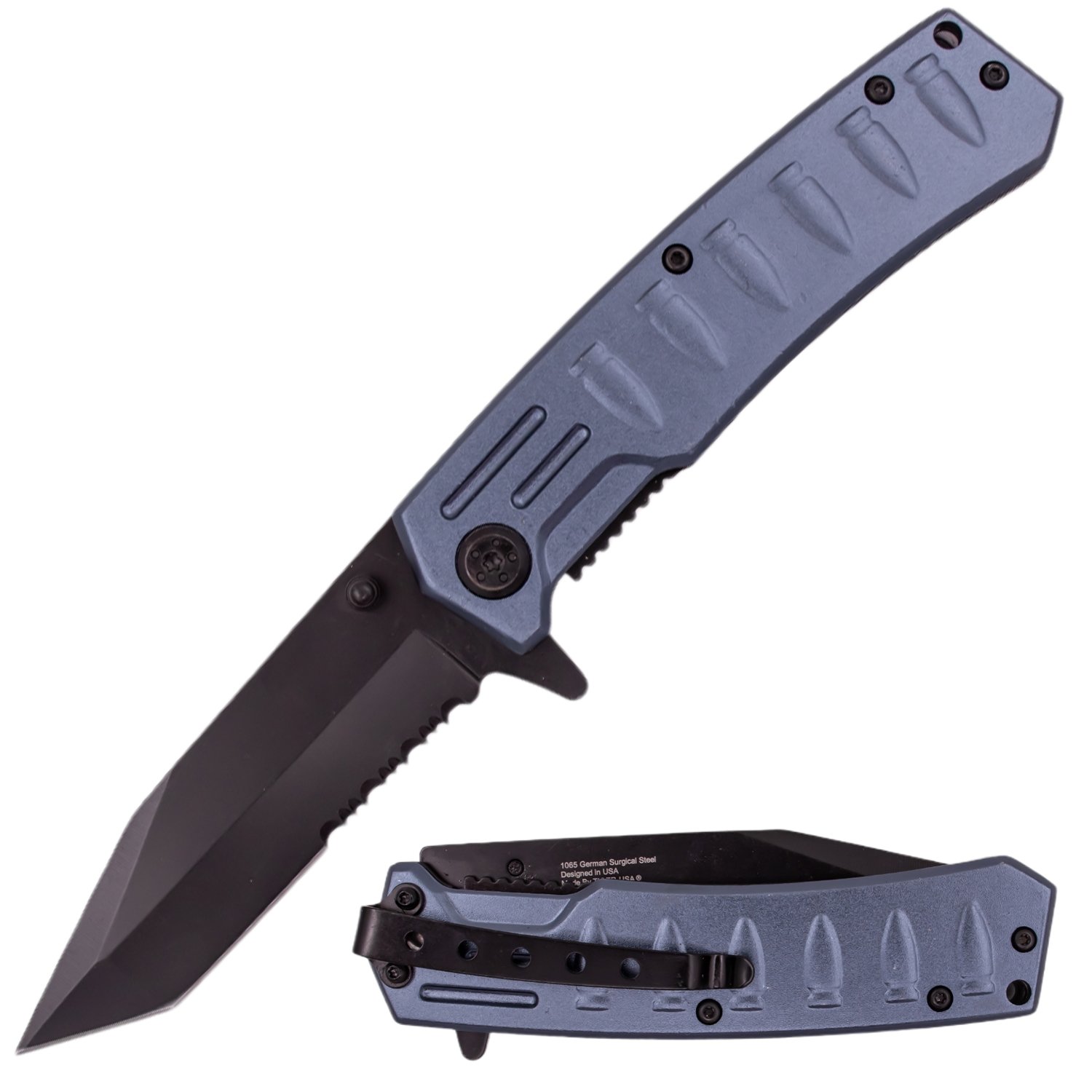 Bullet Time 8 Inch Super Spring Assisted Knife   Grey