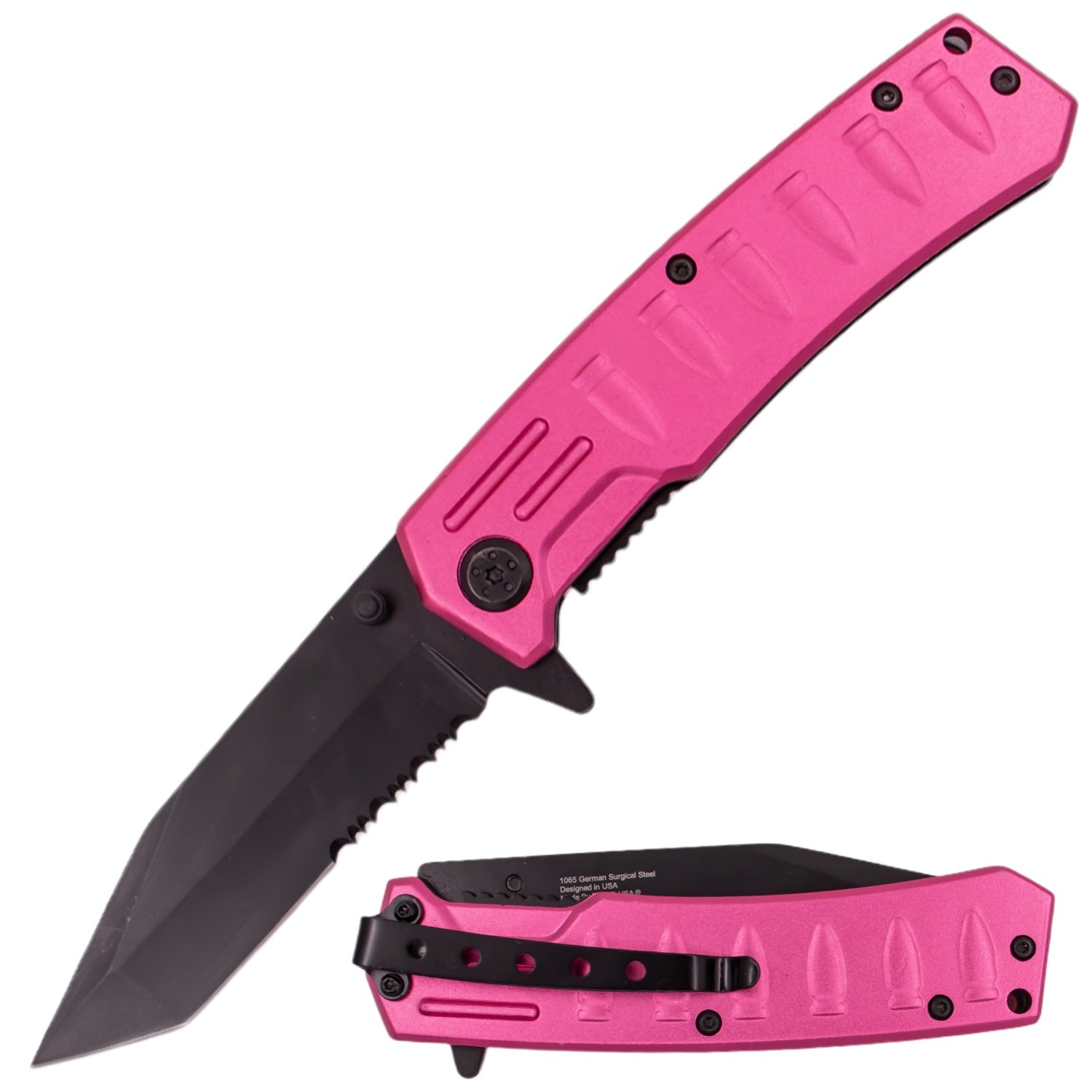 Bullet Time 8 Inch Super Spring Assisted Knife   Pink