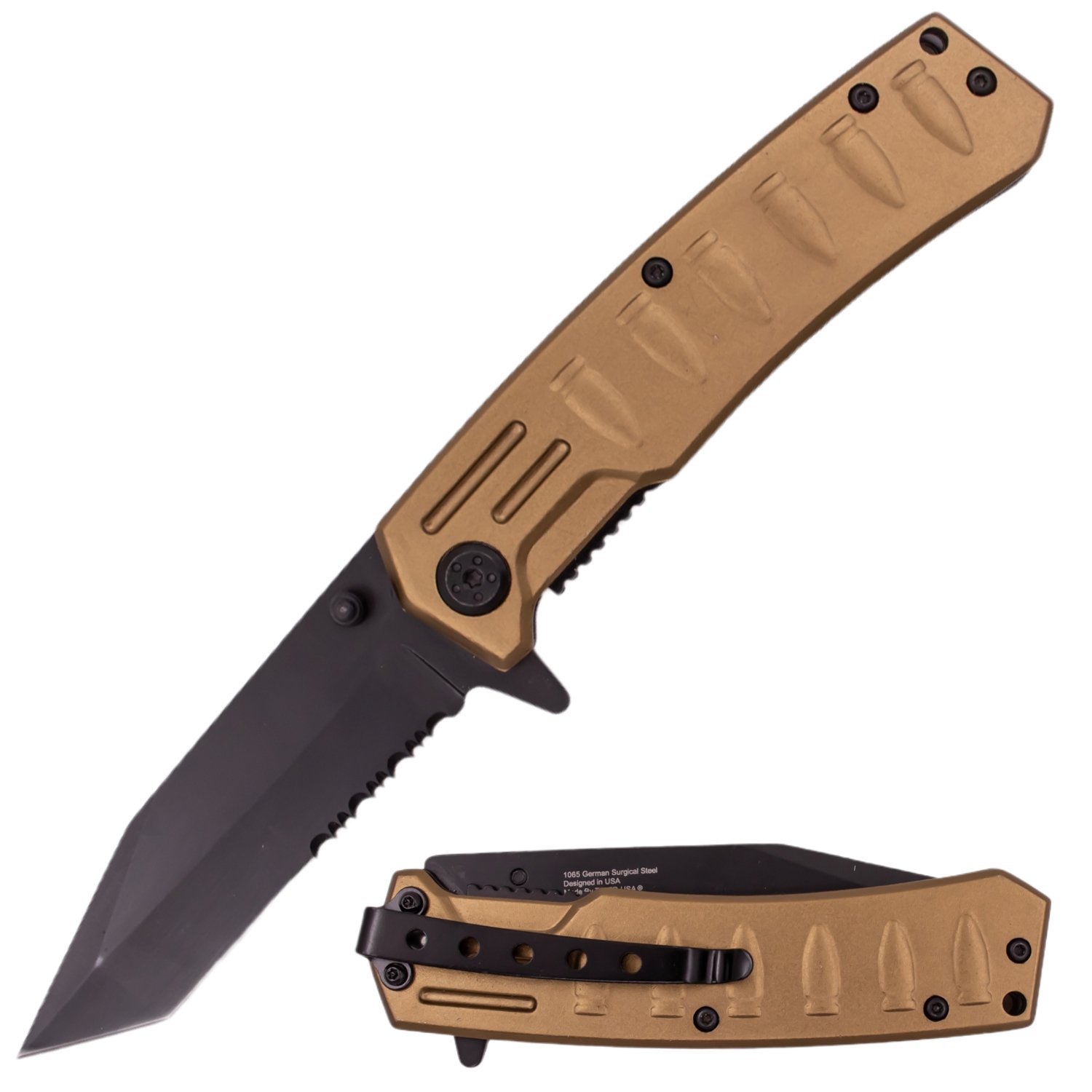 Bullet Time 8 Inch Super Spring Assisted Knife   Tan