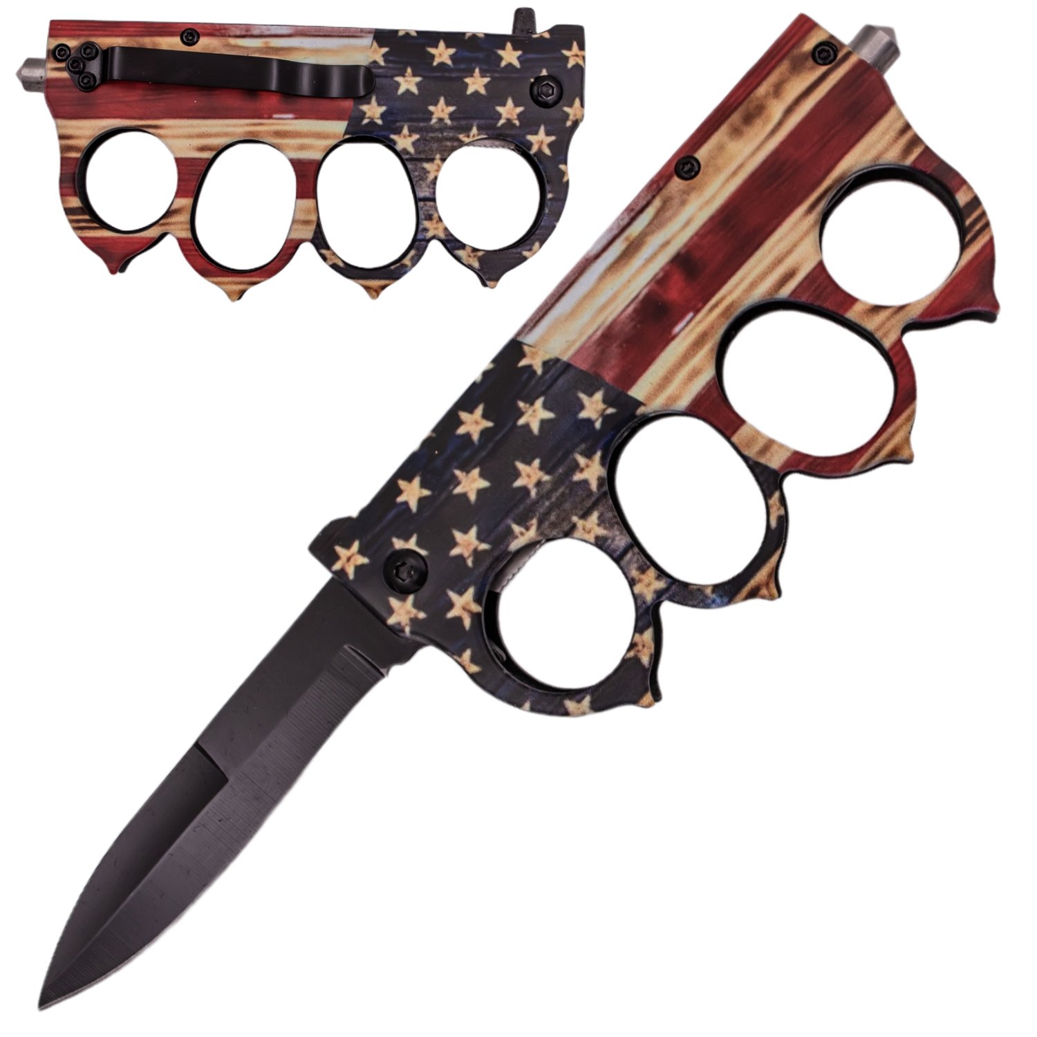 Burned Flag America Spring Assisted Trench Knife