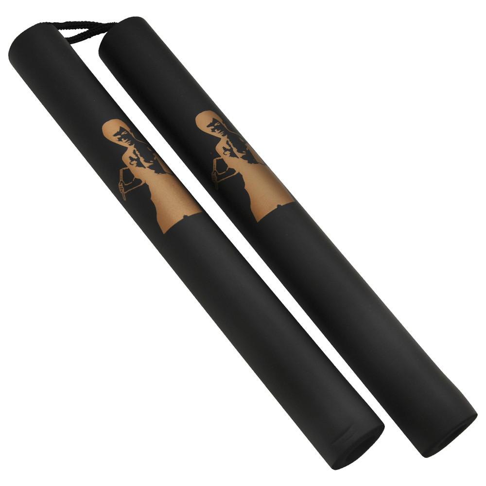 Foam Black Rope Nunchucks Gold Bruce Lee Print