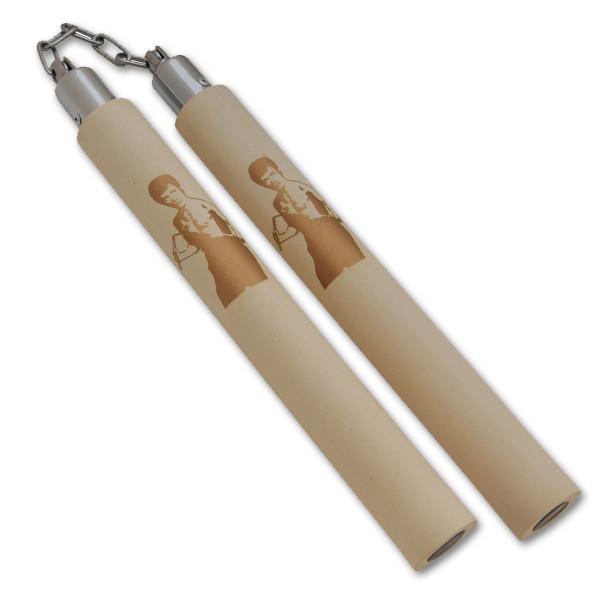 Foam Nunchucks Tan Color & Gold Bruce Lee Print