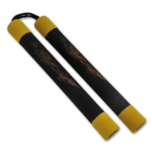 Foam Practice Nunchucks (Black/Yellow) With Rope