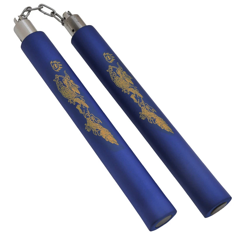 Foam Practice Nunchucks Blue - Dragon Design With  Chain