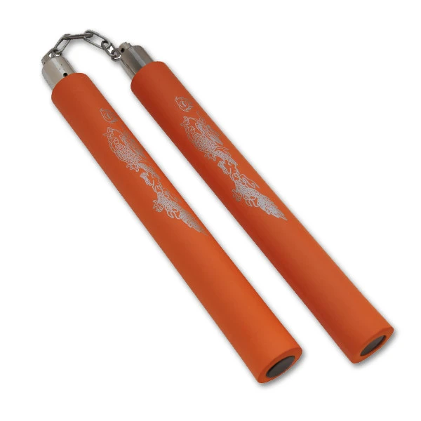 Foam Practice Nunchucks Orange Silver Design