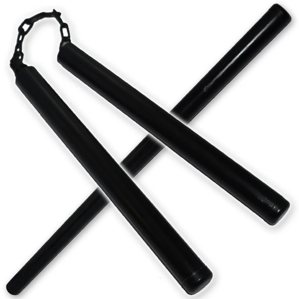 21.5 Inch Black Steel Nunchuck Baton Combo