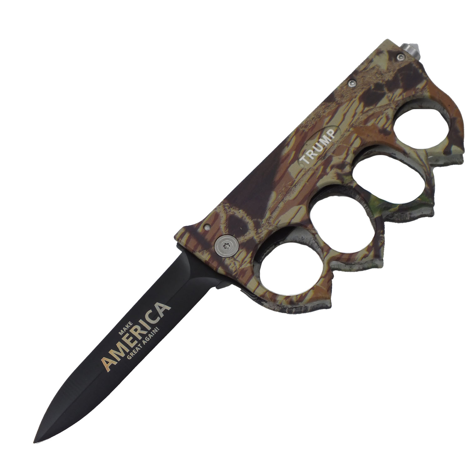 Camo Trump Make America Great Again Folding Black Blade Knuckle Knife