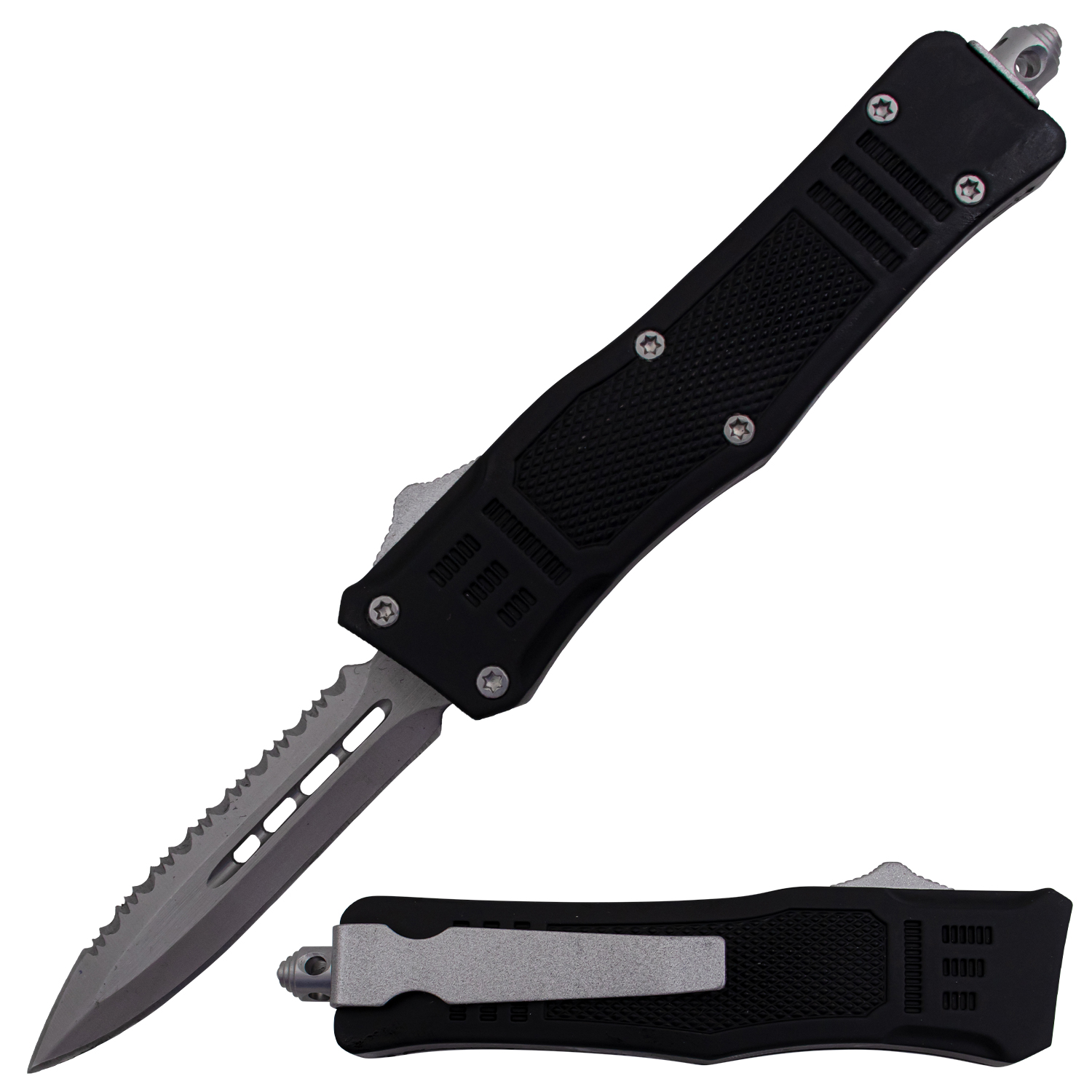Covert OPS USA OTF Automatic Knife 7 Inch Overall Half Serrated Black