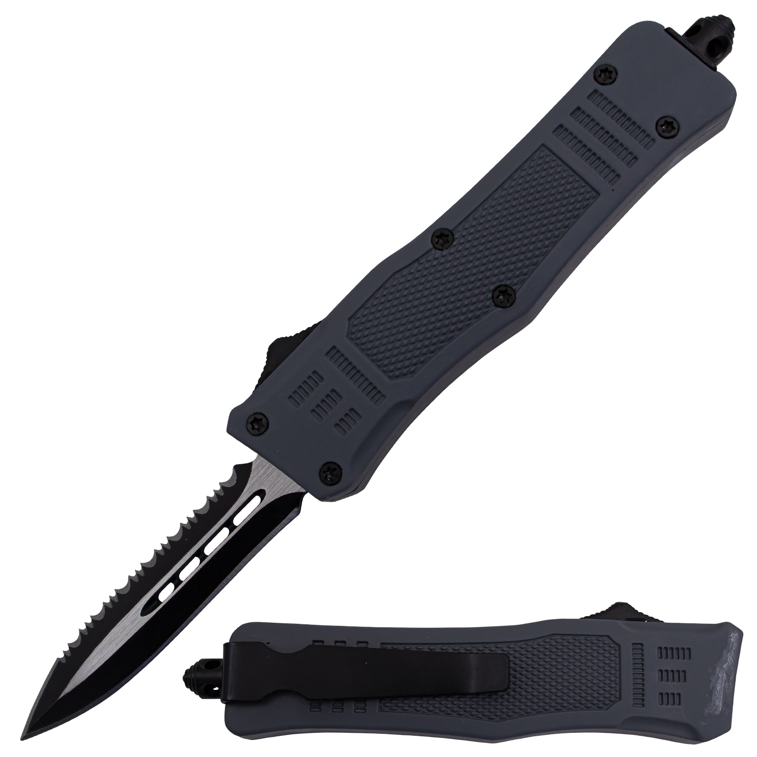 Covert OPS USA OTF Automatic Knife 7 Inch Overall Half Serrated Grey