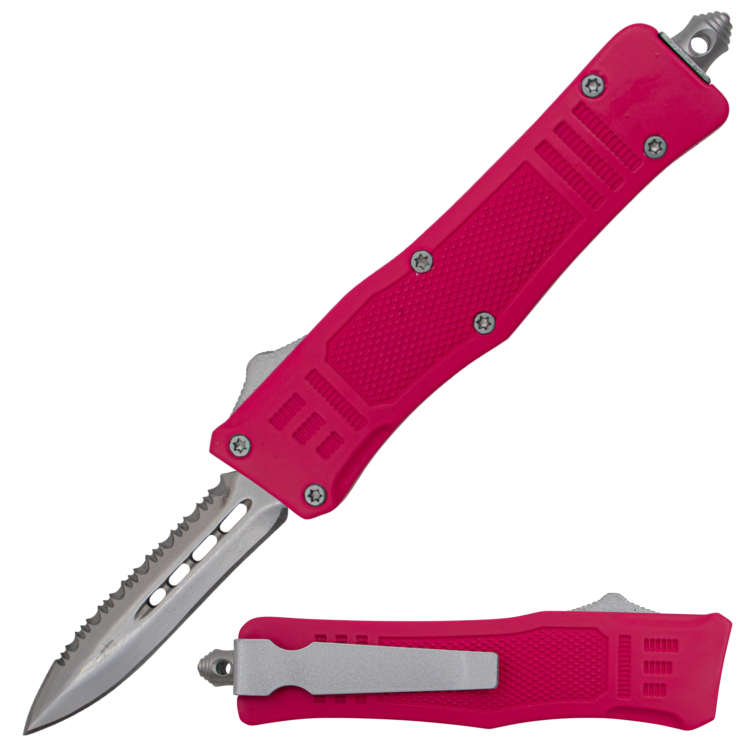 Covert OPS USA OTF Automatic Knife 7 Inch Overall Half Serrated Pink