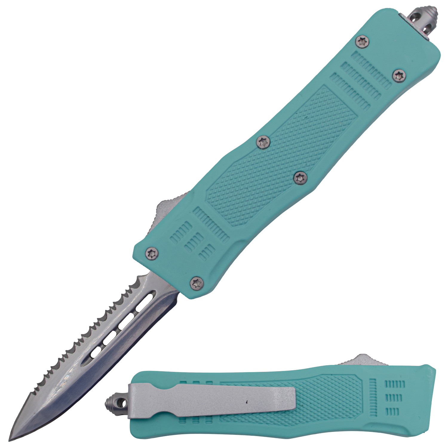 Covert OPS USA OTF Automatic Knife 7 Inch Overall Half Serrated Teal