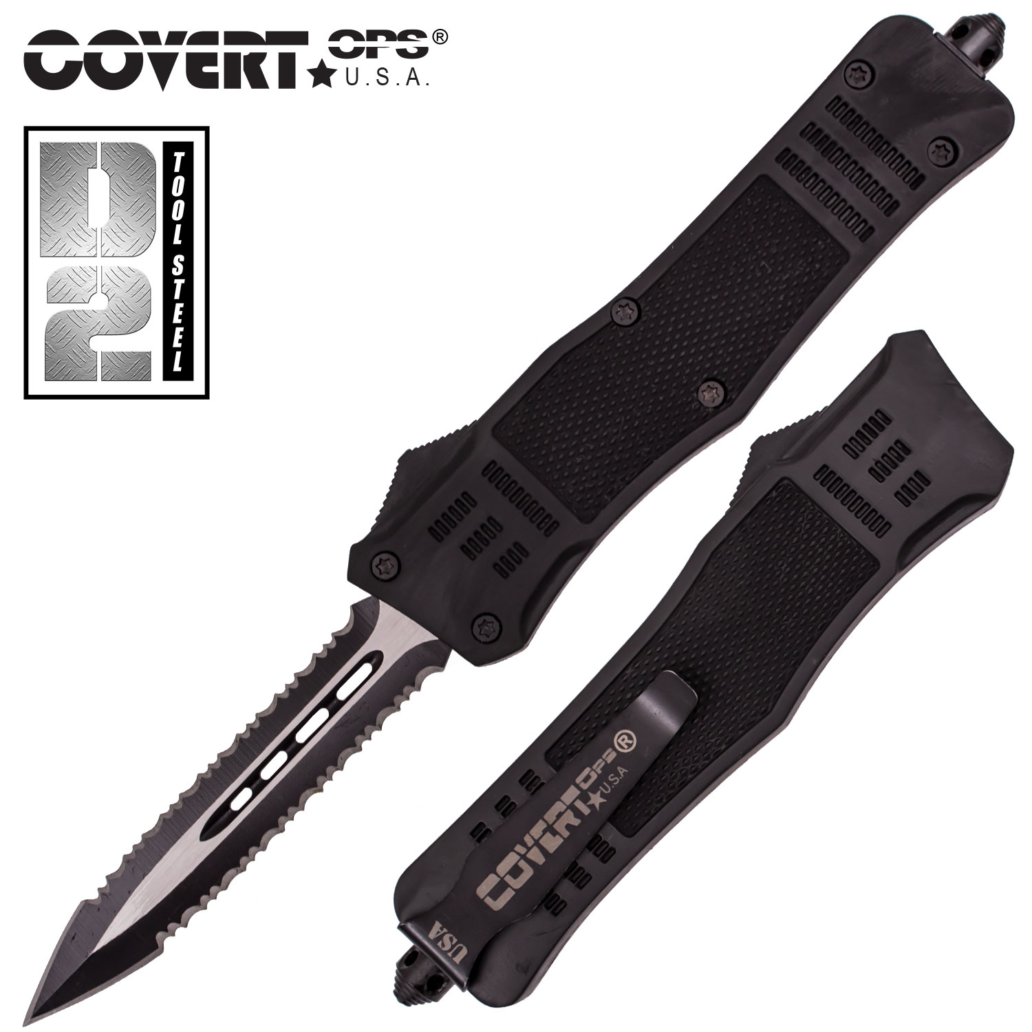 Covert OPS USA OTF Automatic Knife 9 inch Black D2 Steel Blade DSerr