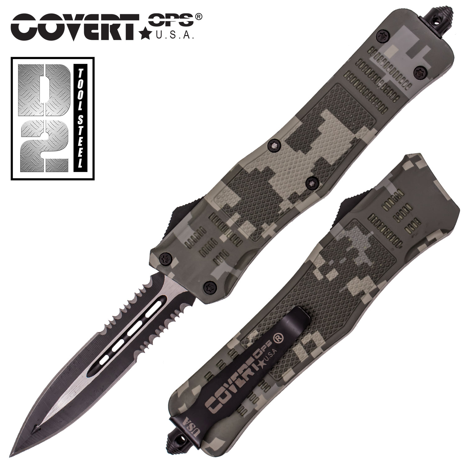 Covert OPS USA OTF Automatic Knife 9 inch Camo D2 Steel Blade DEdge