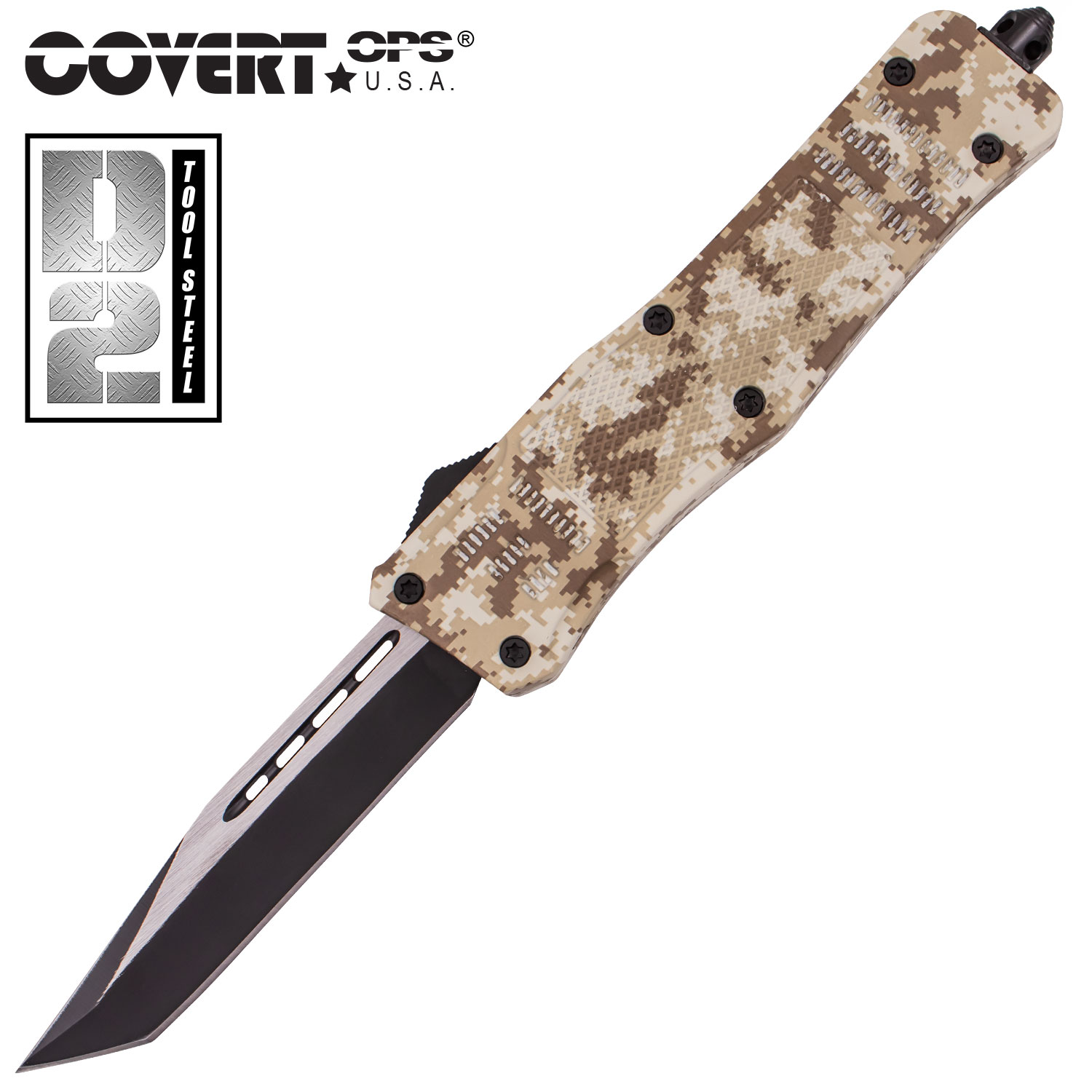 Covert OPS USA OTF Automatic Knife 9 inch DCamo D2 Steel Blade Tanto