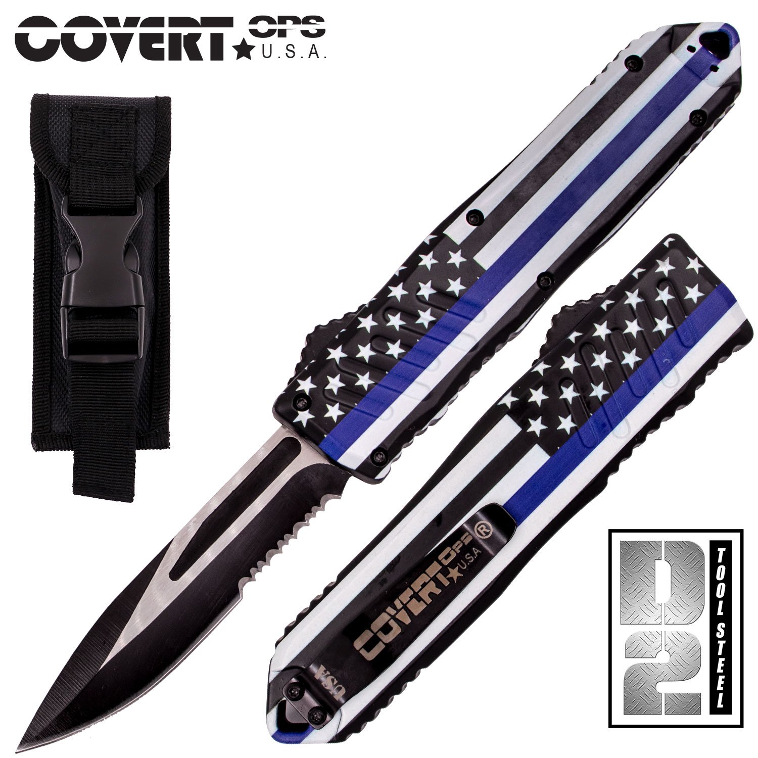 Covert OPS USA OTF Automatic Knife 9 inch Overall D2 Steel Blade Flag
