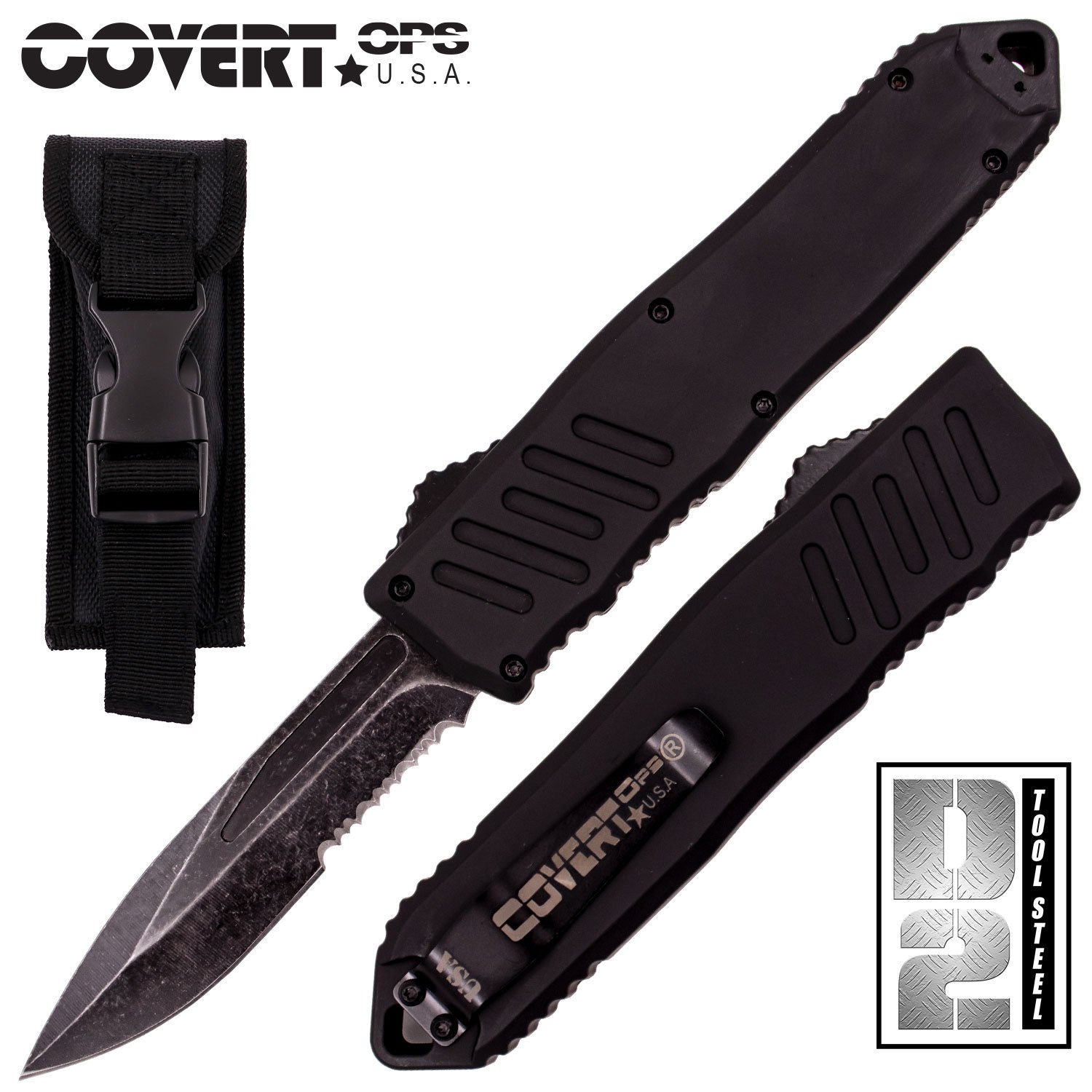 Covert OPS USA OTF Automatic Knife 9 inch Overall D2 Steel Blade Stonewash