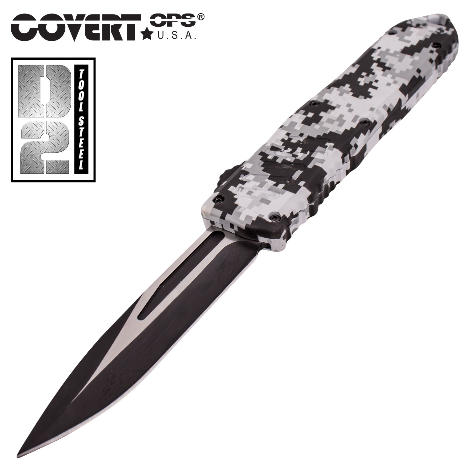 Covert OPS USA OTF Automatic Knife 9 inch WCamo D2 Steel Blade DP