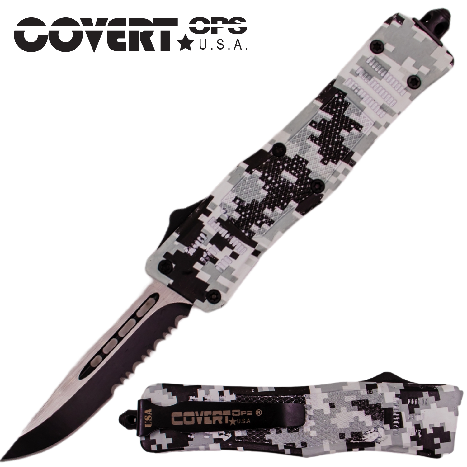 Covert Ops Automatic OTF 7 Inch DP Half Serr Blade with Case