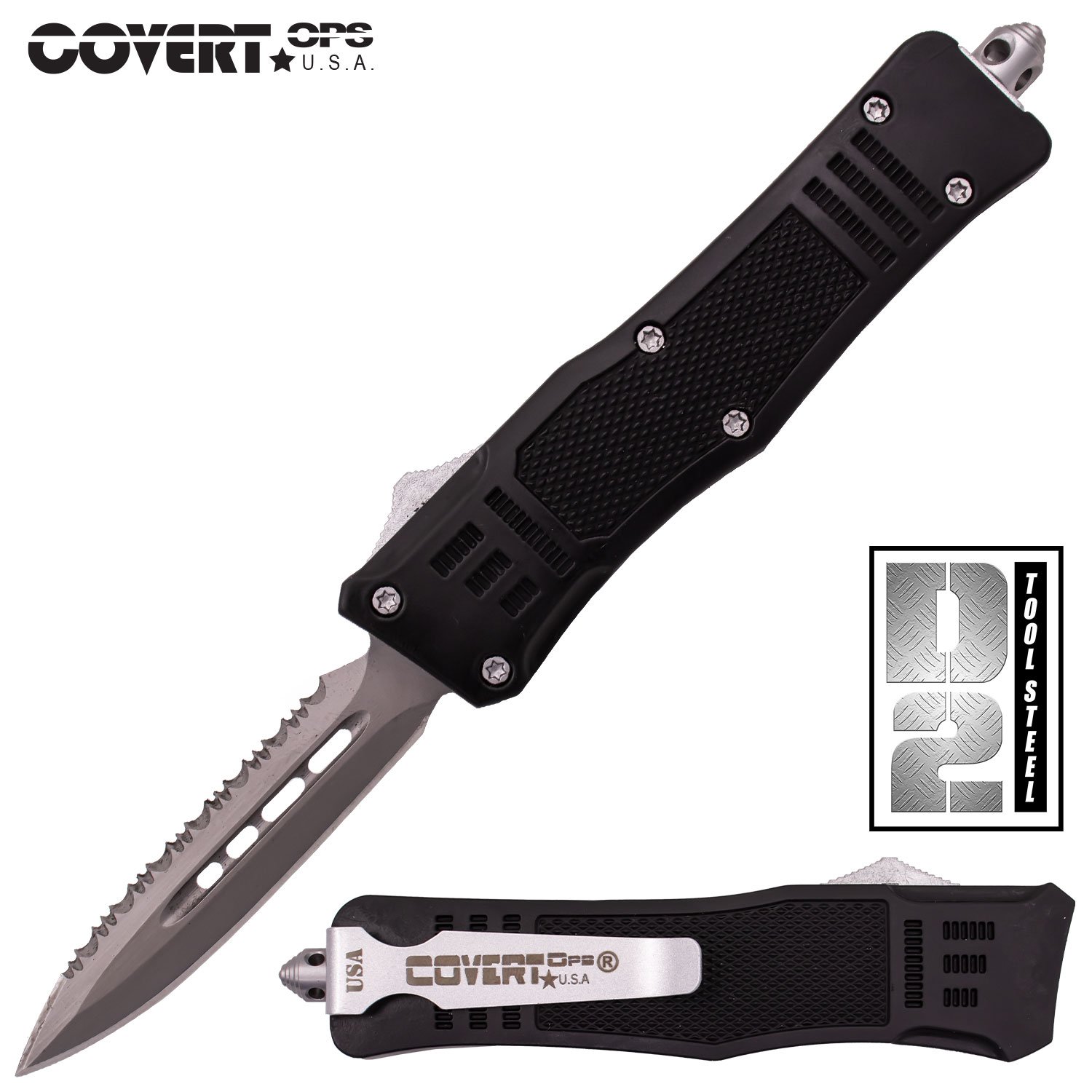 Covert Ops Automatic OTF 7 Inch Dagger Carrying Case Silver Blade