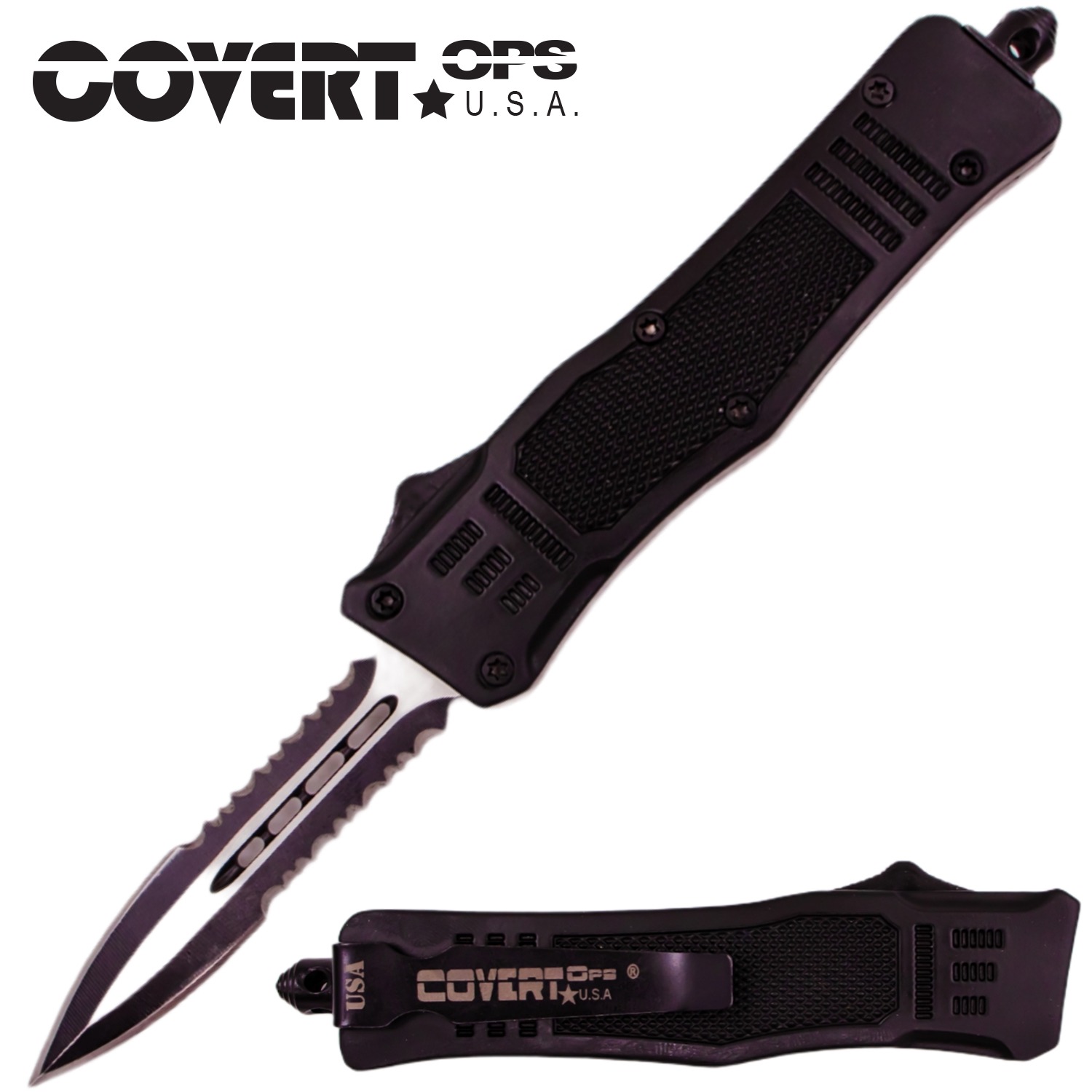 Covert Ops Automatic OTF 7 Inch Auto DBL Serr Blade with Case