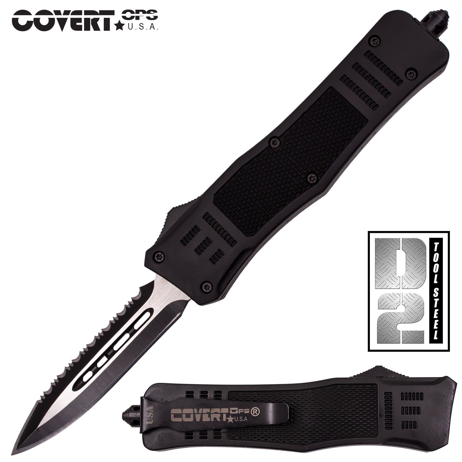 Covert Ops Automatic OTF 8 Inch Dagger Half Serration with Carrying Case