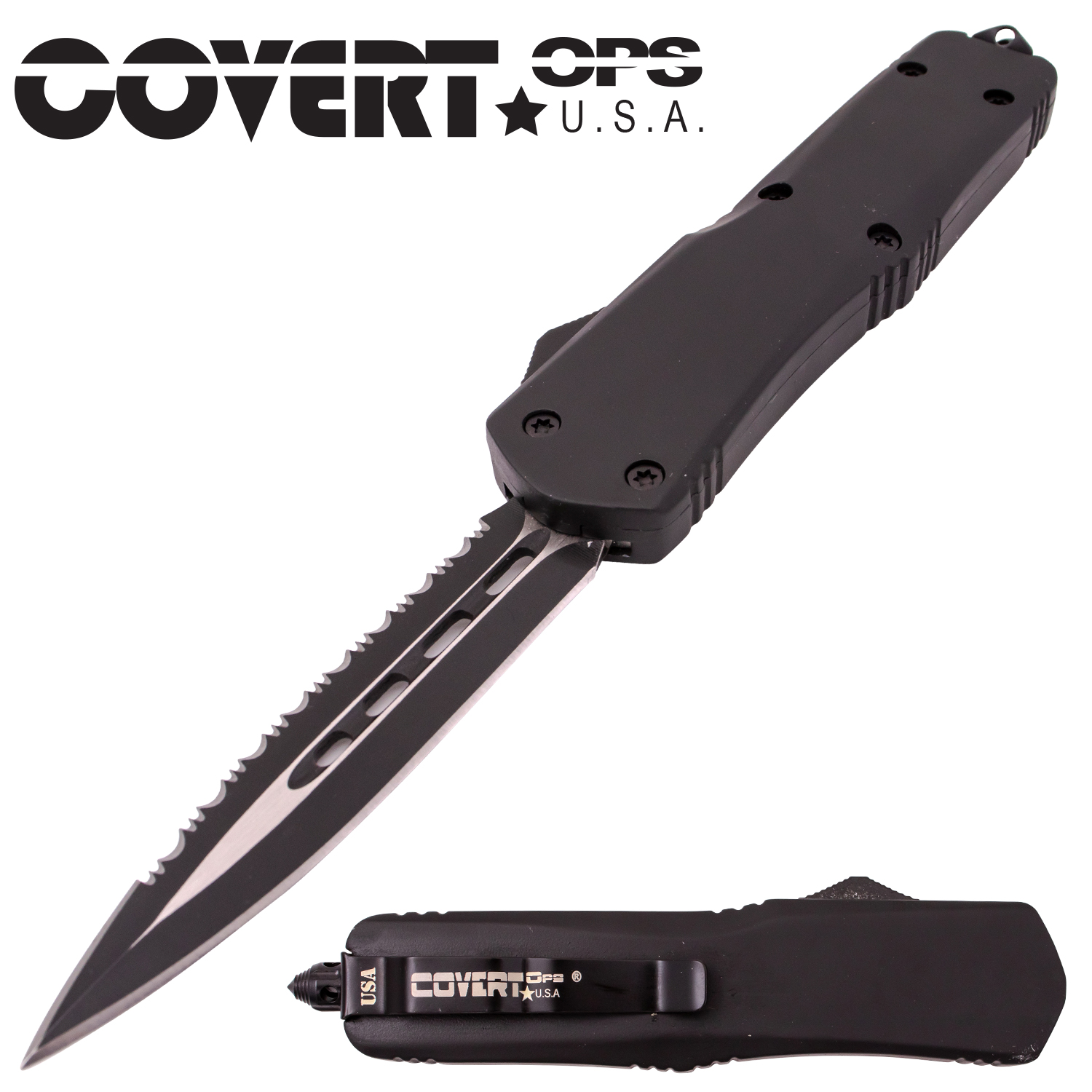 Covert Ops Automatic OTF 9 Inch Dagger Half Serration