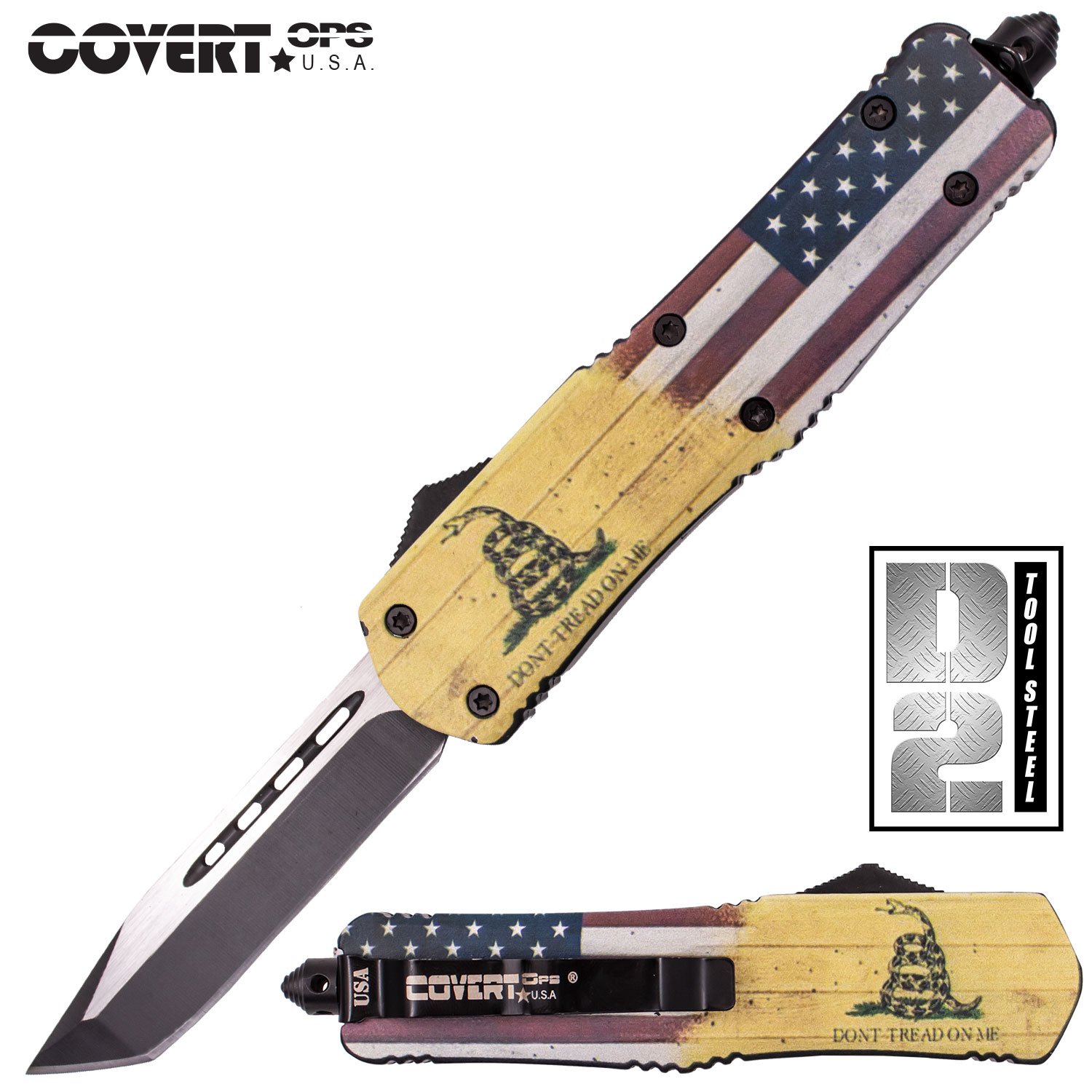 Covert Ops Automatic OTF 9 Inch Tanto Blade with Case DTOM