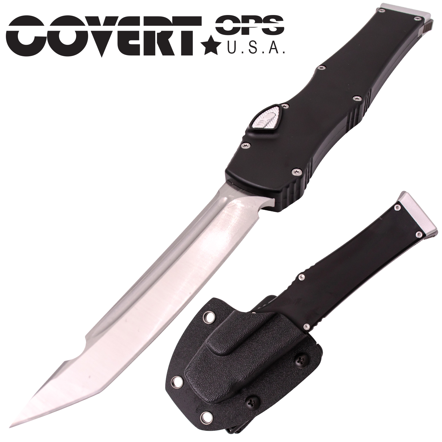Covert Ops Button Push Tanto Automatic OTF with Kydex Sheath