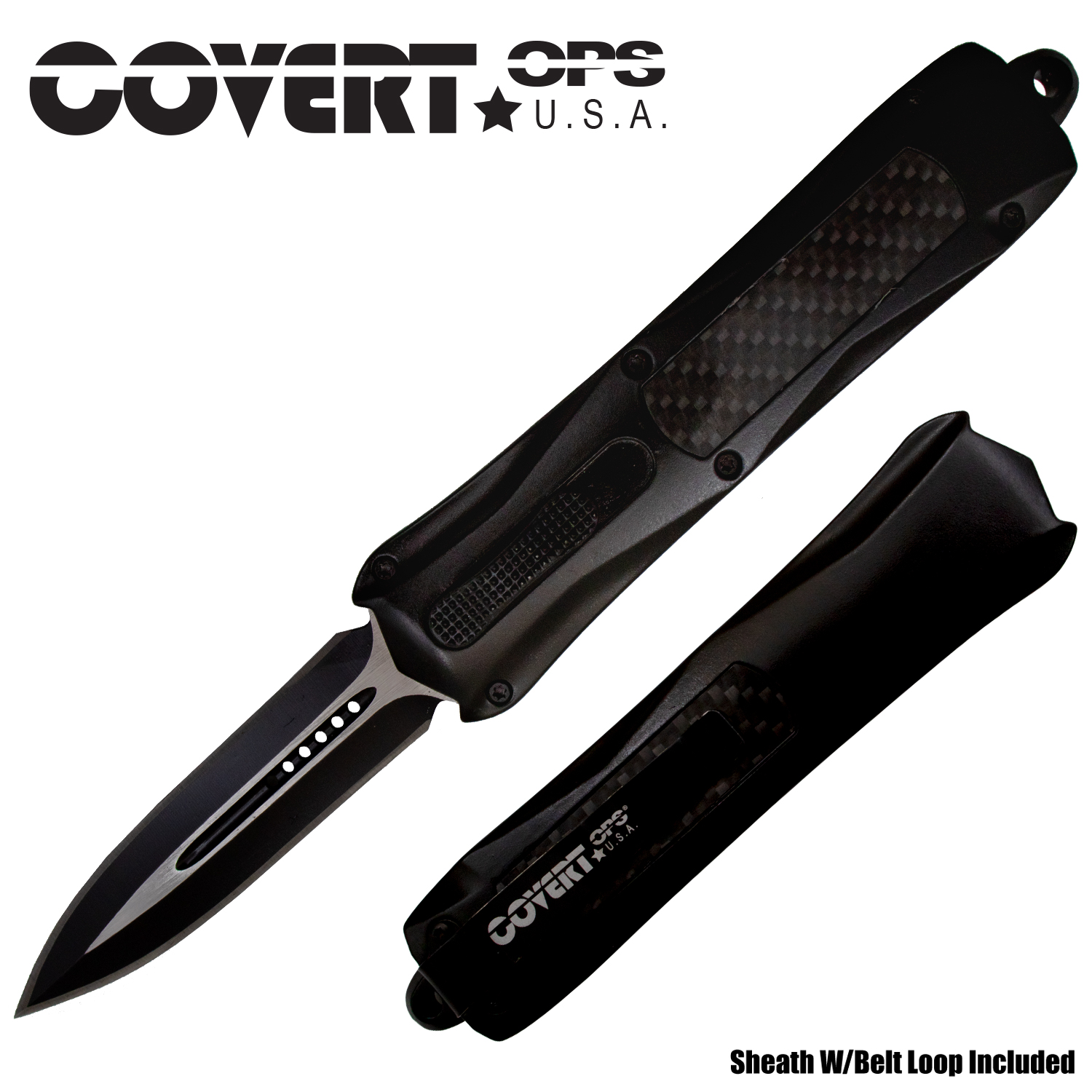 Covert Ops USA Black Double Edged Automatic Knife