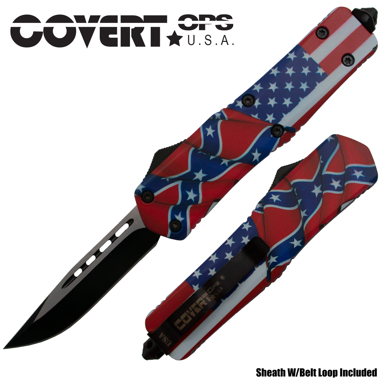 Covert Ops USA Rebel Merica Drop Point Blade Automatic Knife