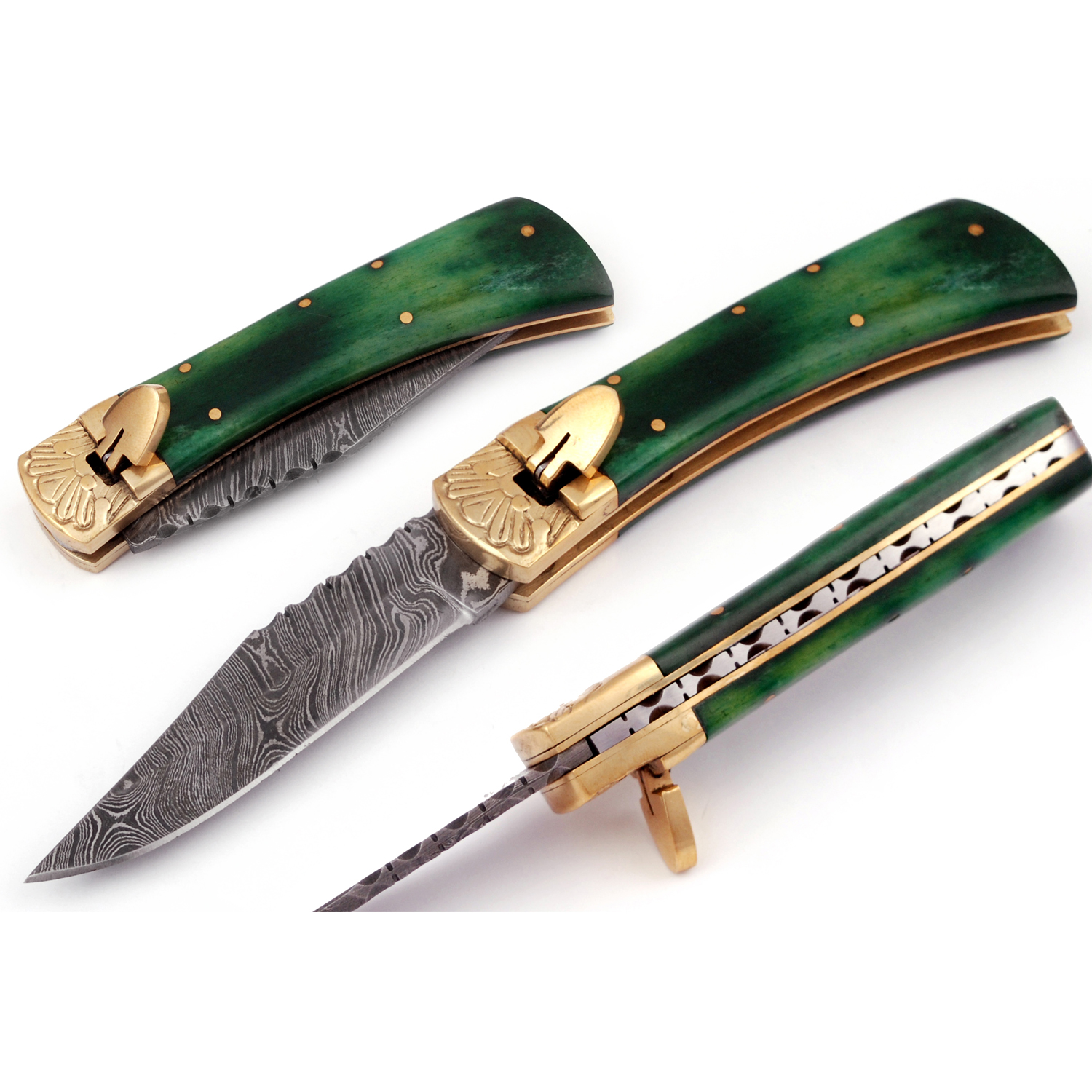 Damascus Leverletto Emerald Dream Spring Asssited Folding Knife