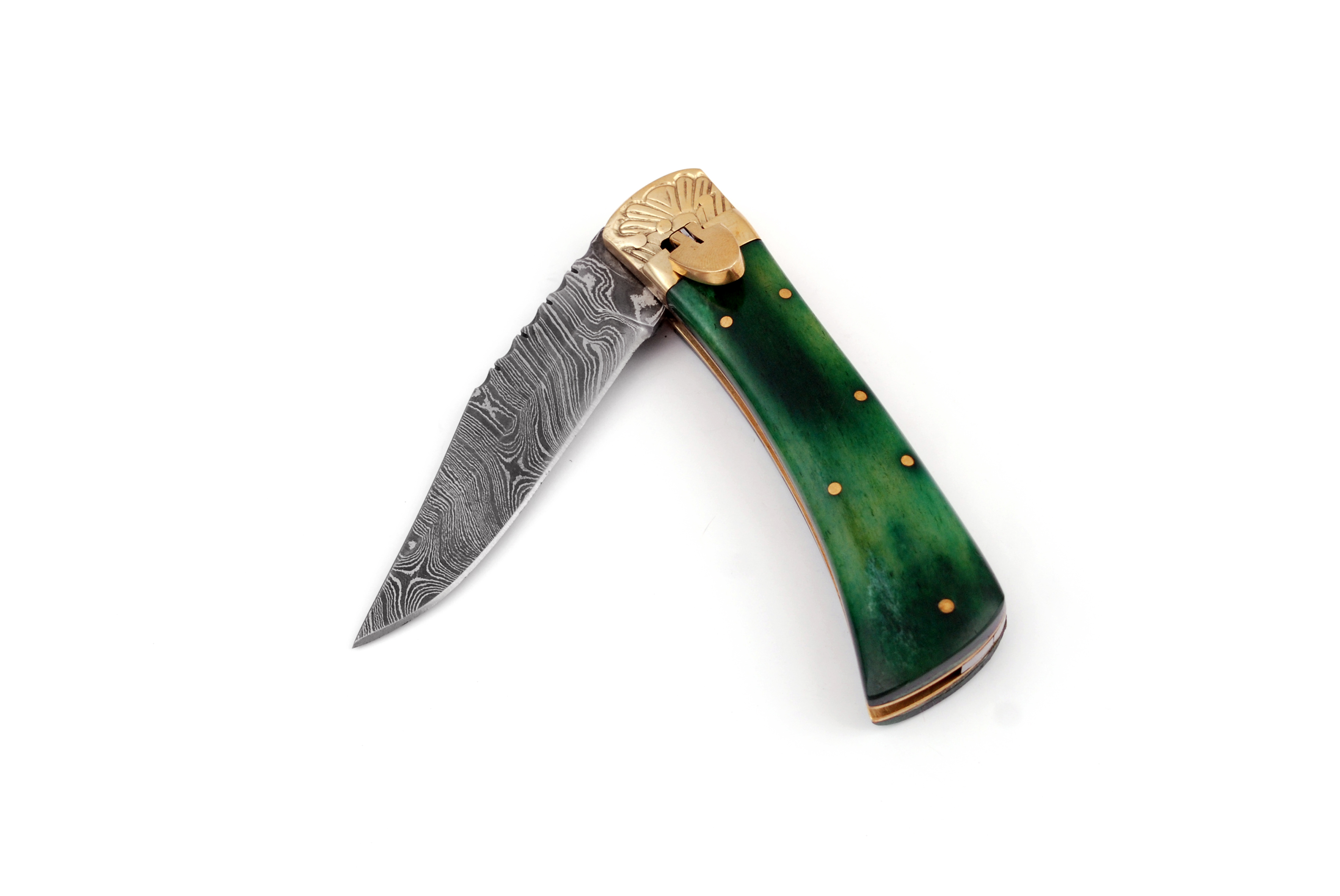 Damascus Leverletto Emerald Dream Spring Asssited Folding Knife
