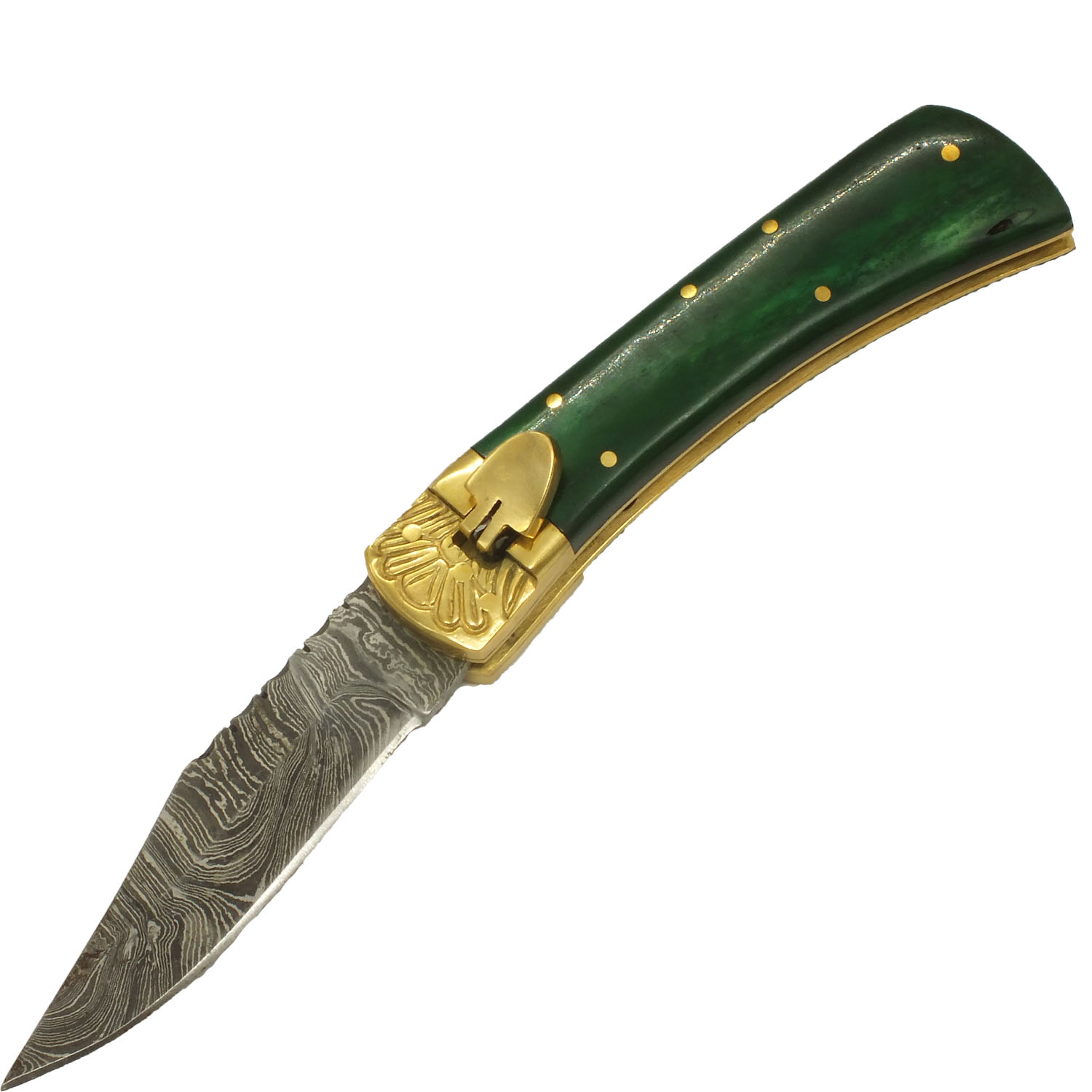 Damascus Leverletto Emerald Dream Spring Asssited Folding Knife