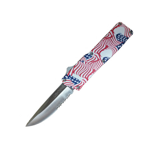 Famous Lightning OTF Automatic Knife Flag Serrated