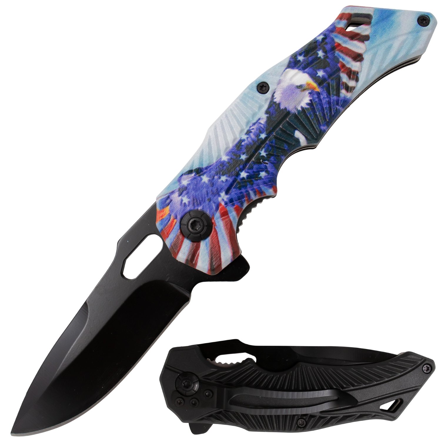 Feather Tiger USA Spring Assisted Drop Point American Flag Eagle
