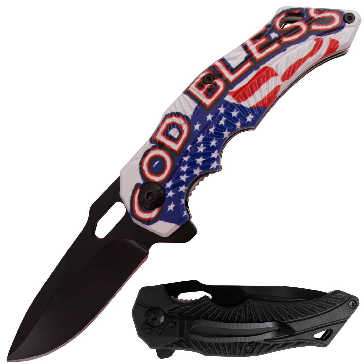 Feather Tiger USA Spring Assisted Drop Point God Bless USA