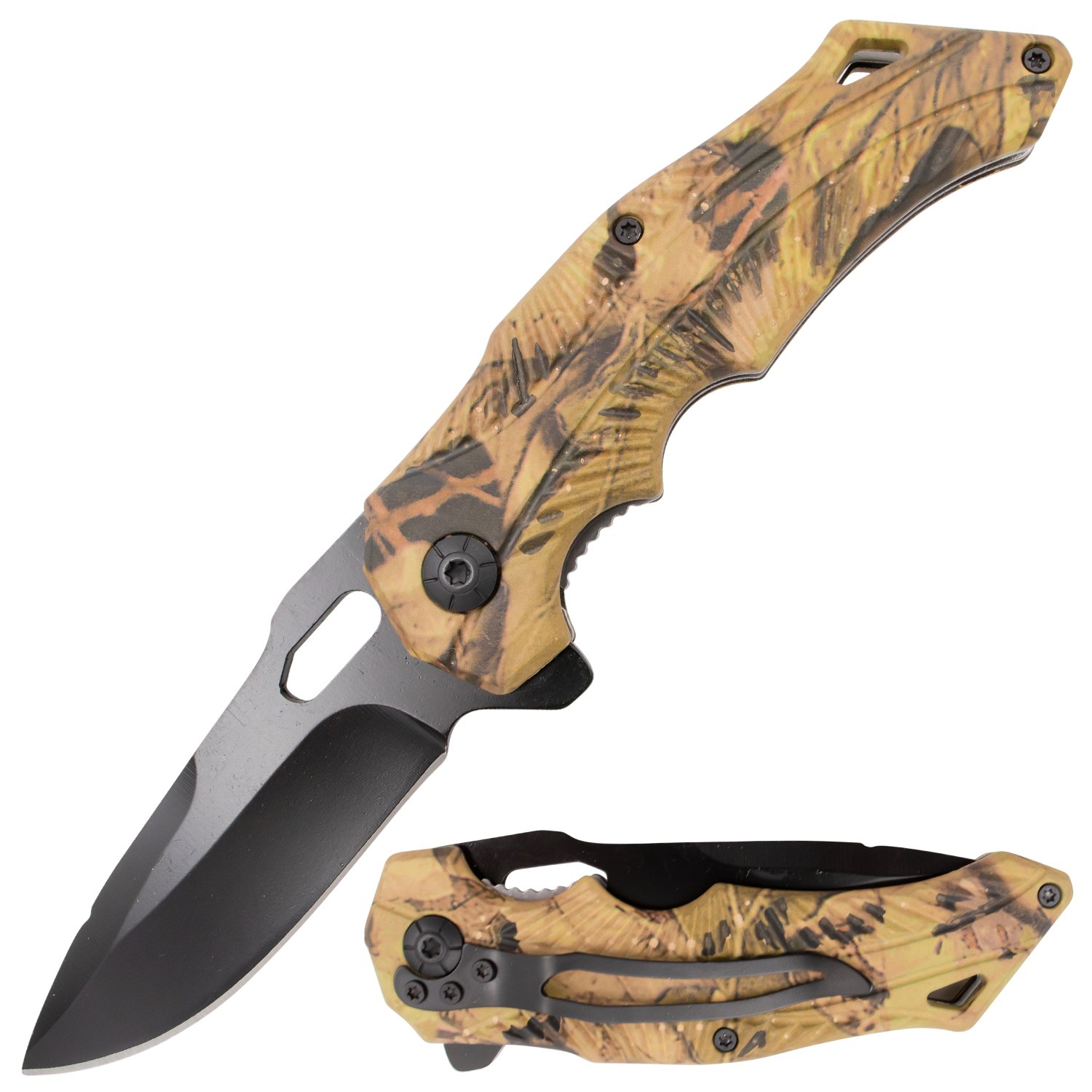 Feather Tiger USA Spring Assisted Drop Point Leaf Camo