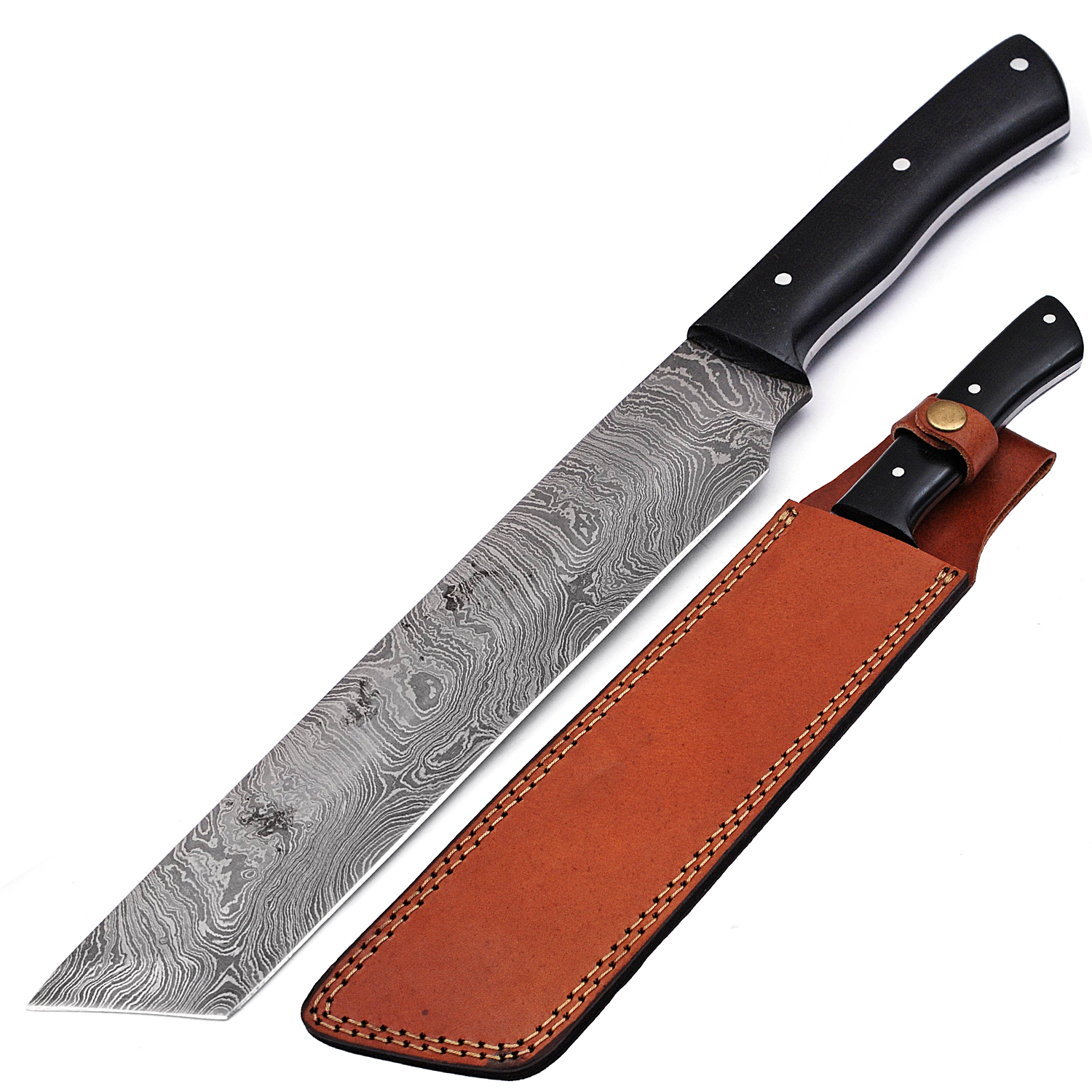 Fixed Blade Damascus Tanto Hunting Wood Handle Knife Black
