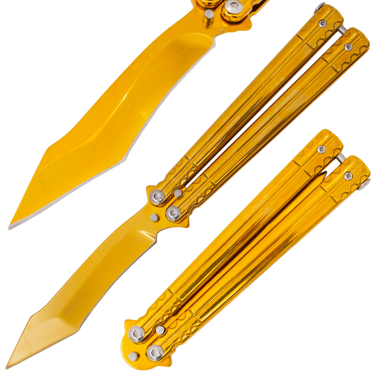Gold Luminescence Balisong Butterfly Solid Stainless Handle