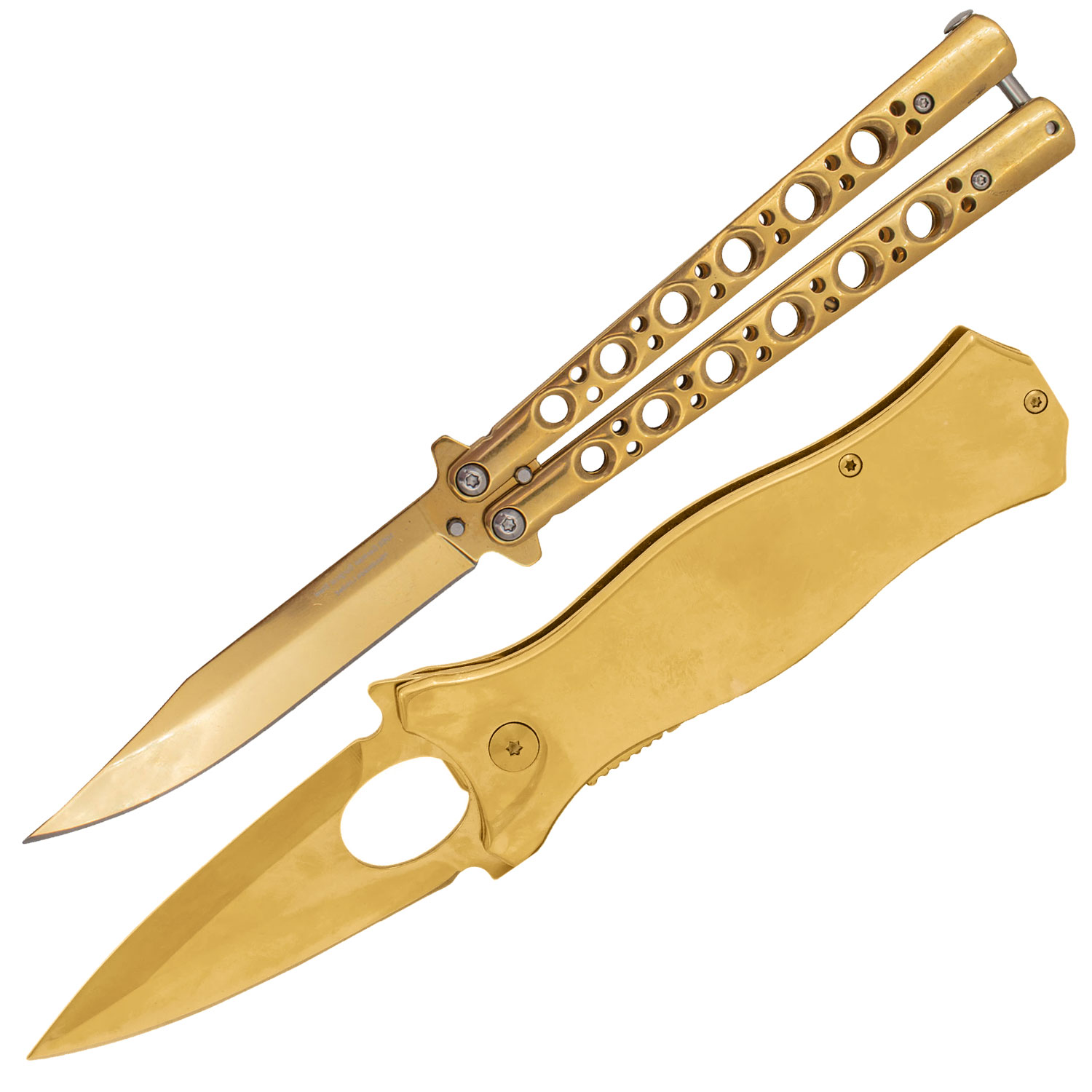 Gold Balisong and Assisted Knife Set