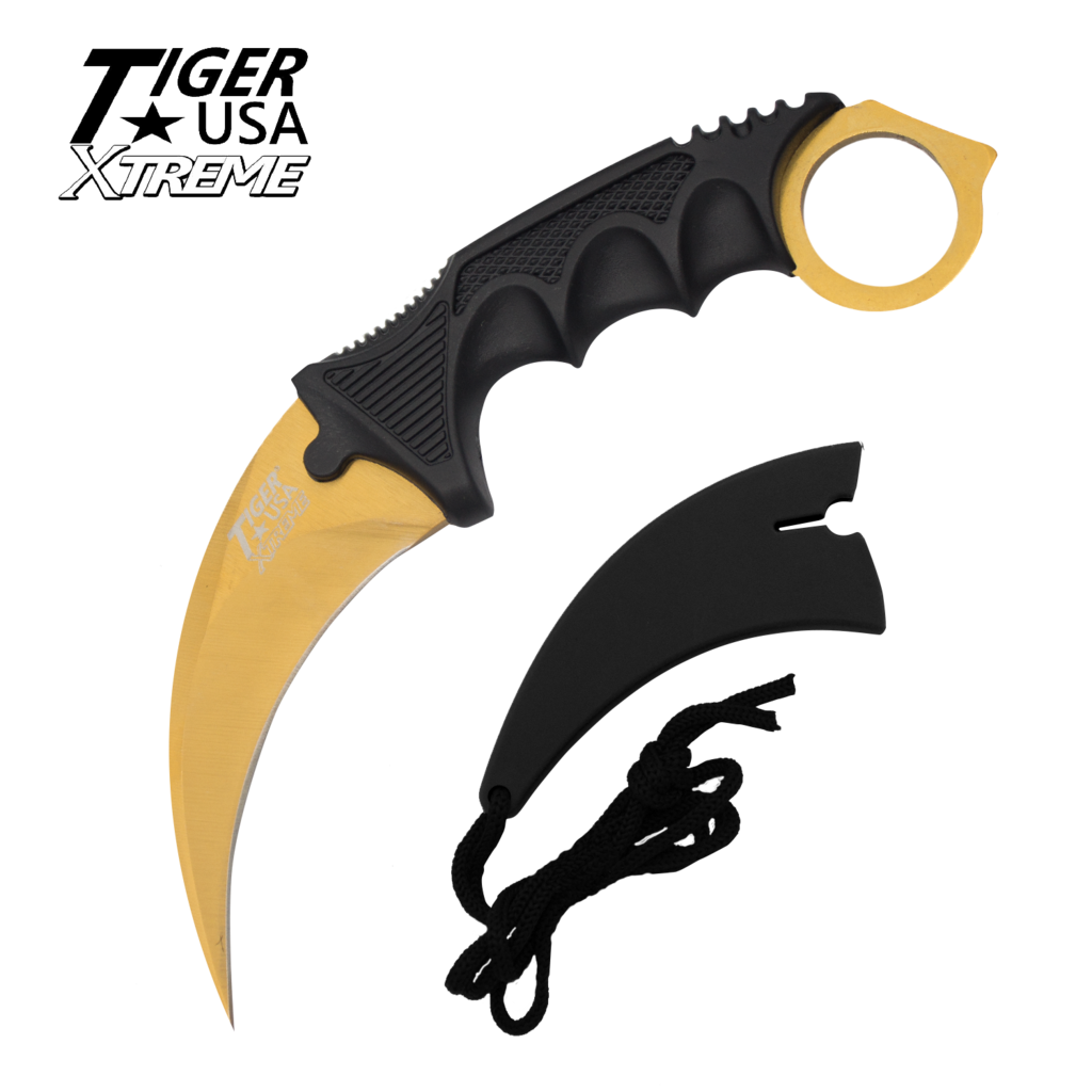 Gold Fixed Blade Karambit Neck Knife with Sheath