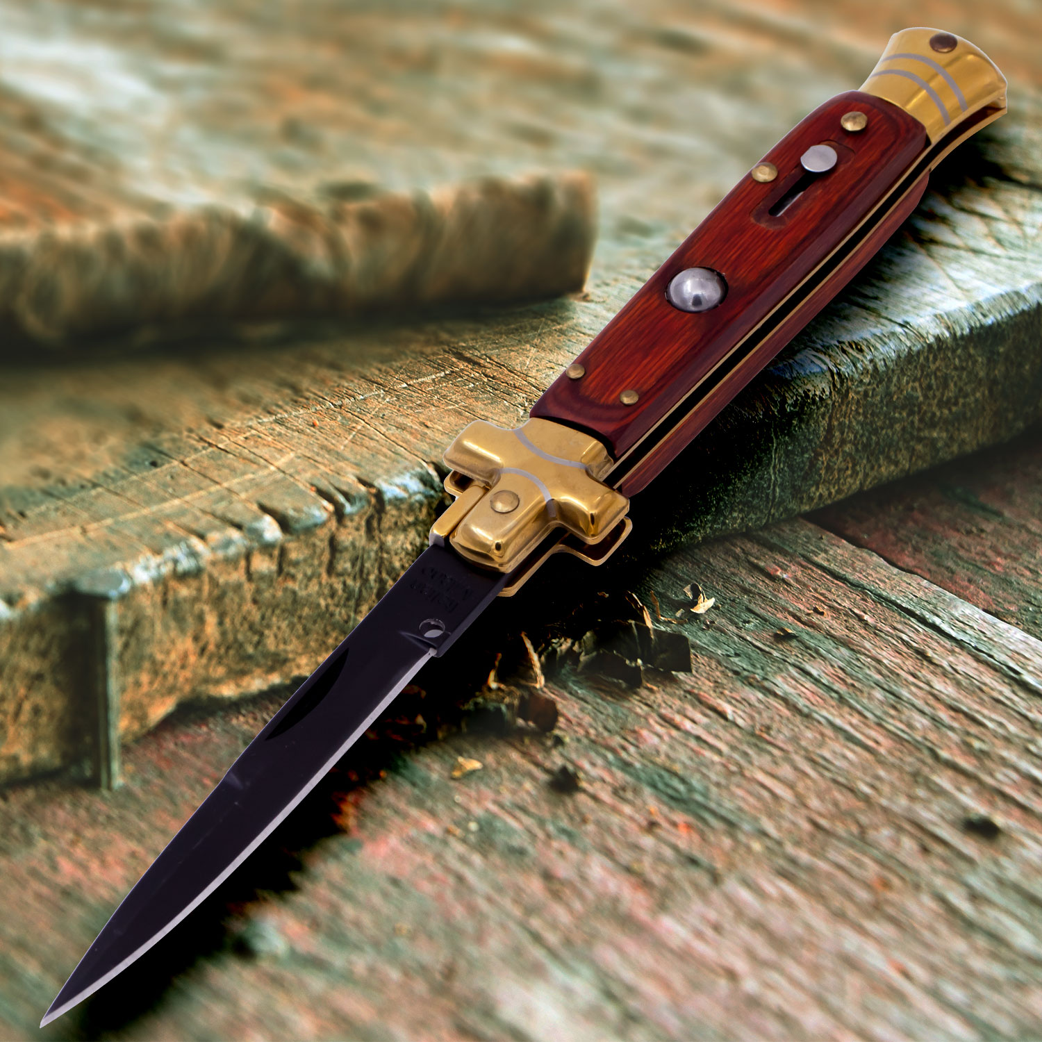 Golden Stiletto Santa Fe Automatic Knife Rosewood Handle