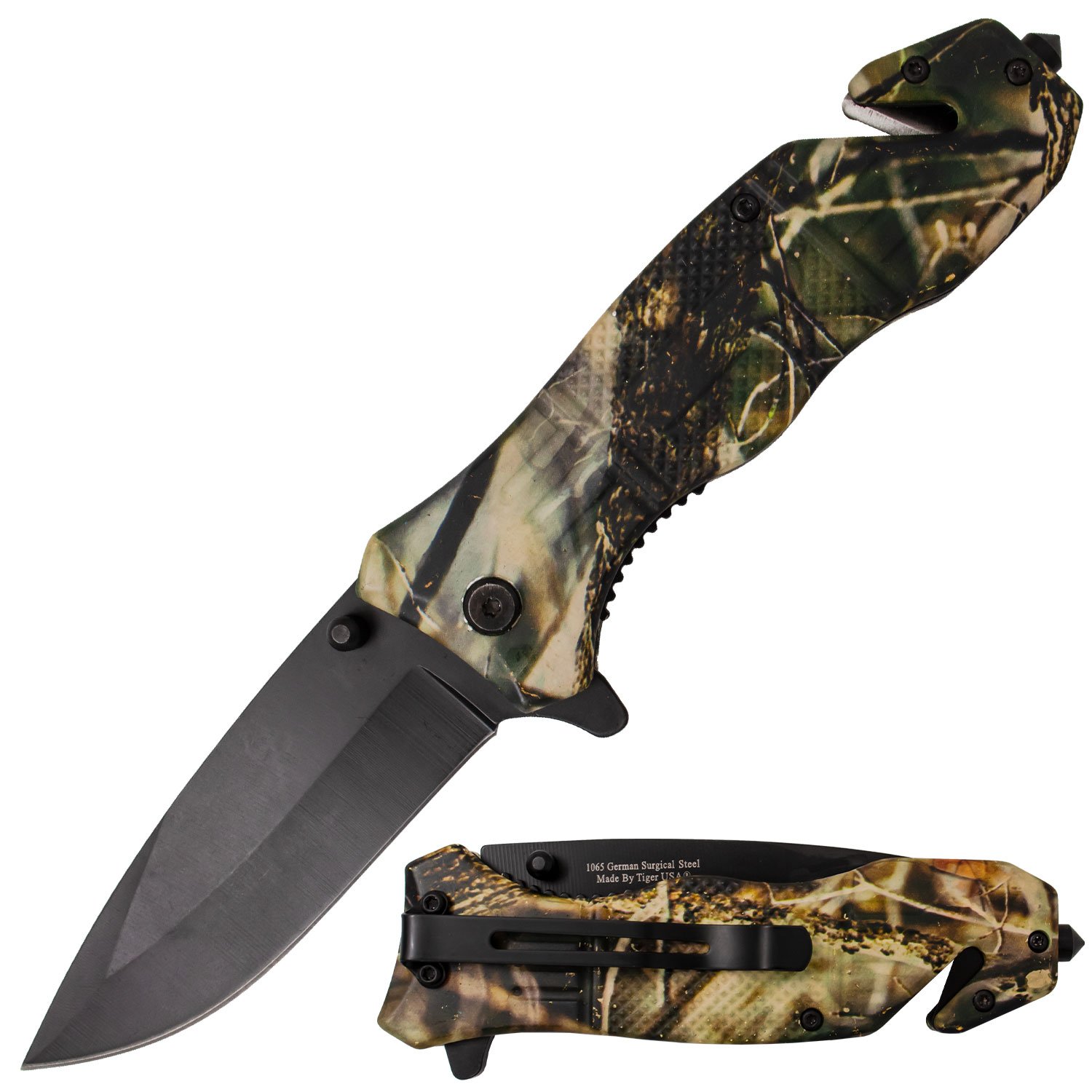 Green Leaf Camo Action Liner Lock DP Blade Knife