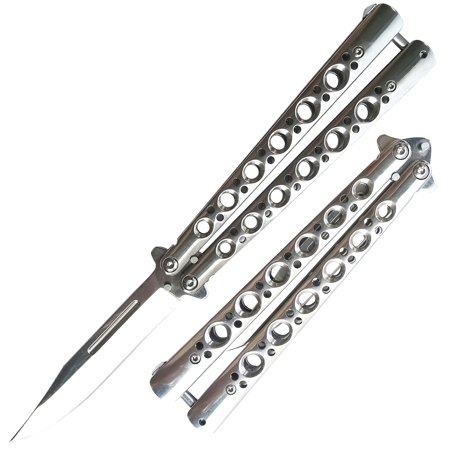 Hardcore Silver Balisong Butterfly Knife Surgical Steel