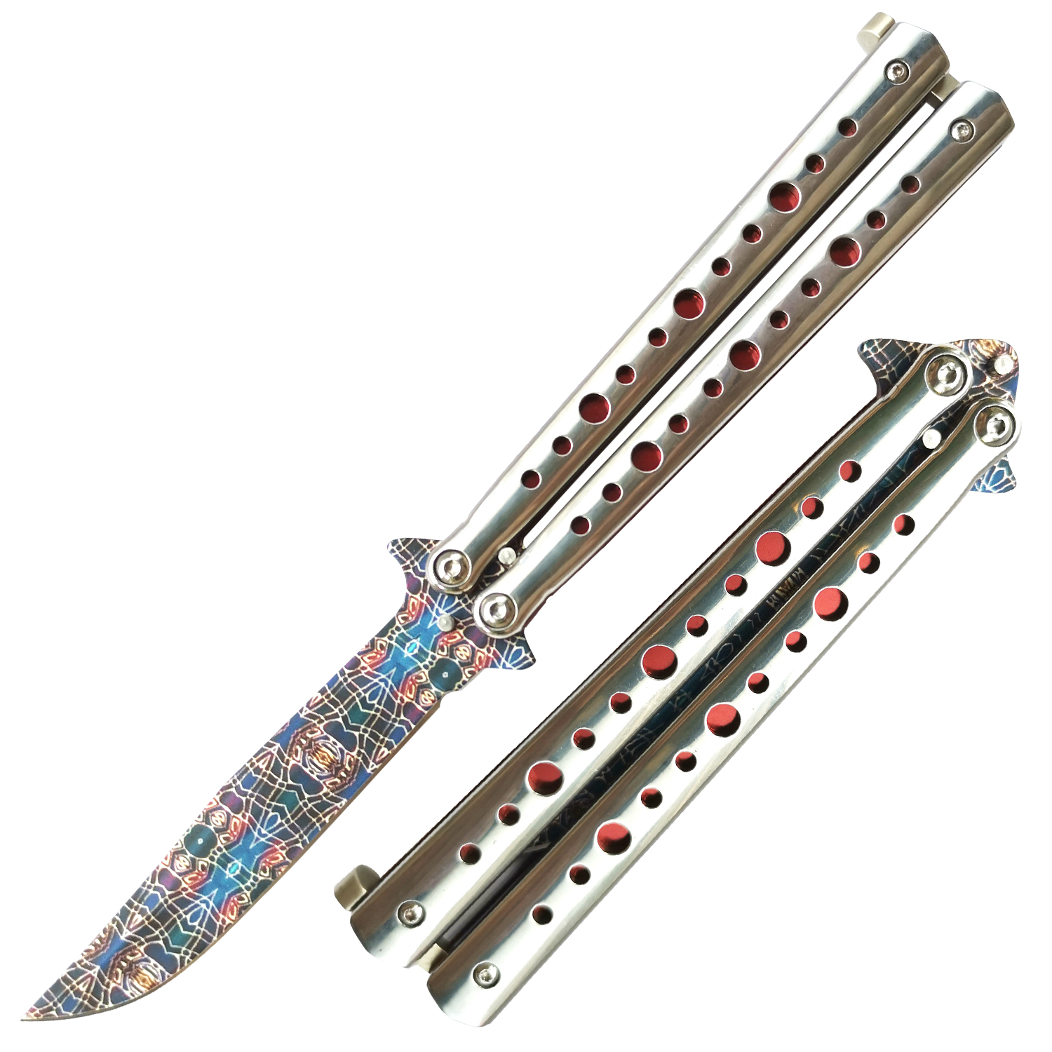 Heavy Duty Psychedelic Maroon Monster Butterfly Knife