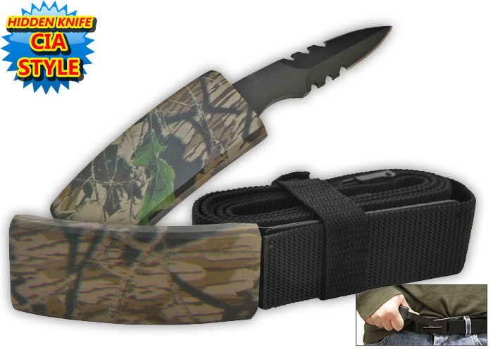 Hidden Belt Buckle Knife-Green Camo, HG01-M