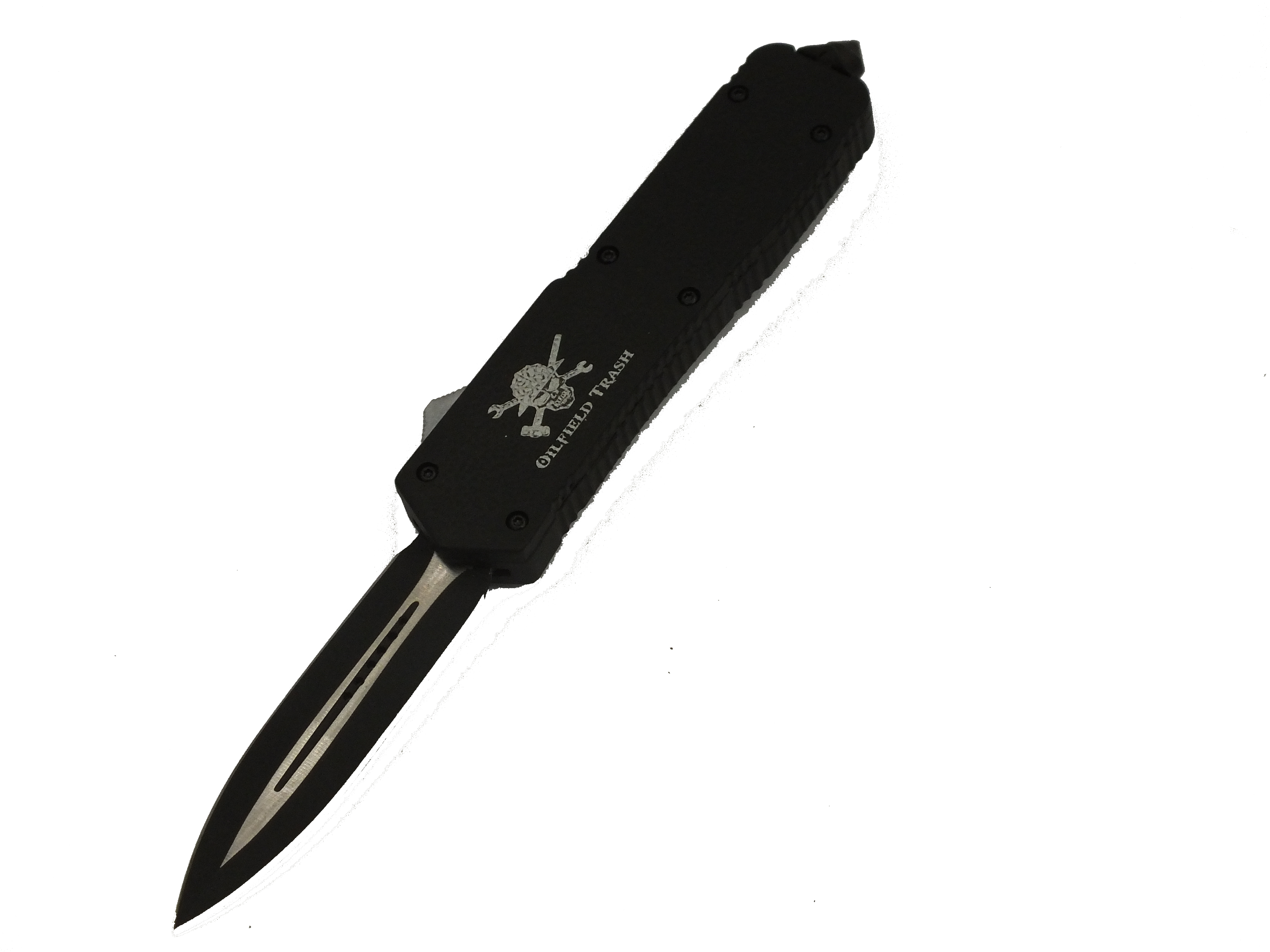 Black Night OTF Heavy Duty Black Blade Spearpoint Knife Oilfield Trash