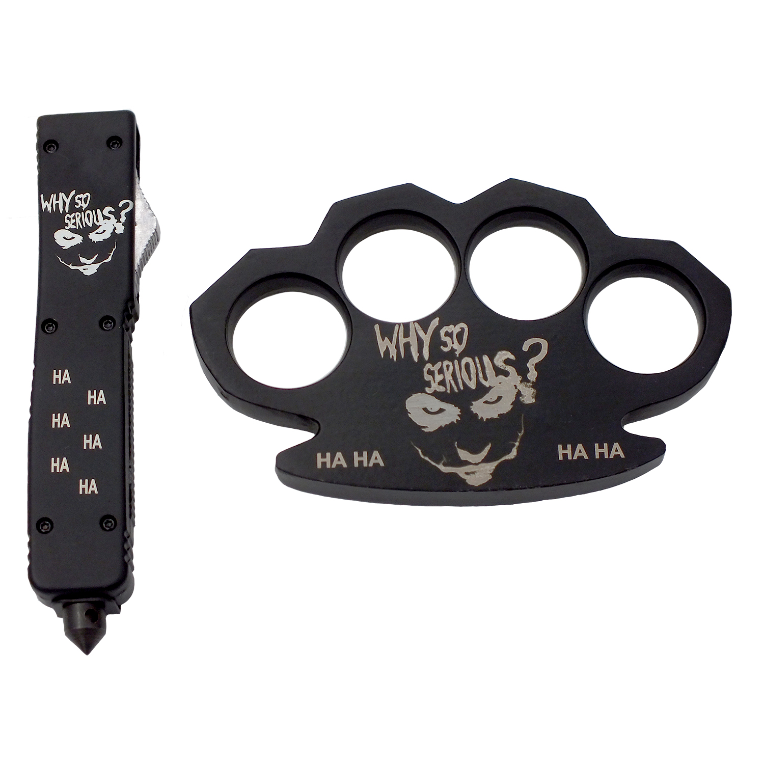 JOKER Set Black Night OTF Automatic Knife And Black Steampunk Knuckles Set