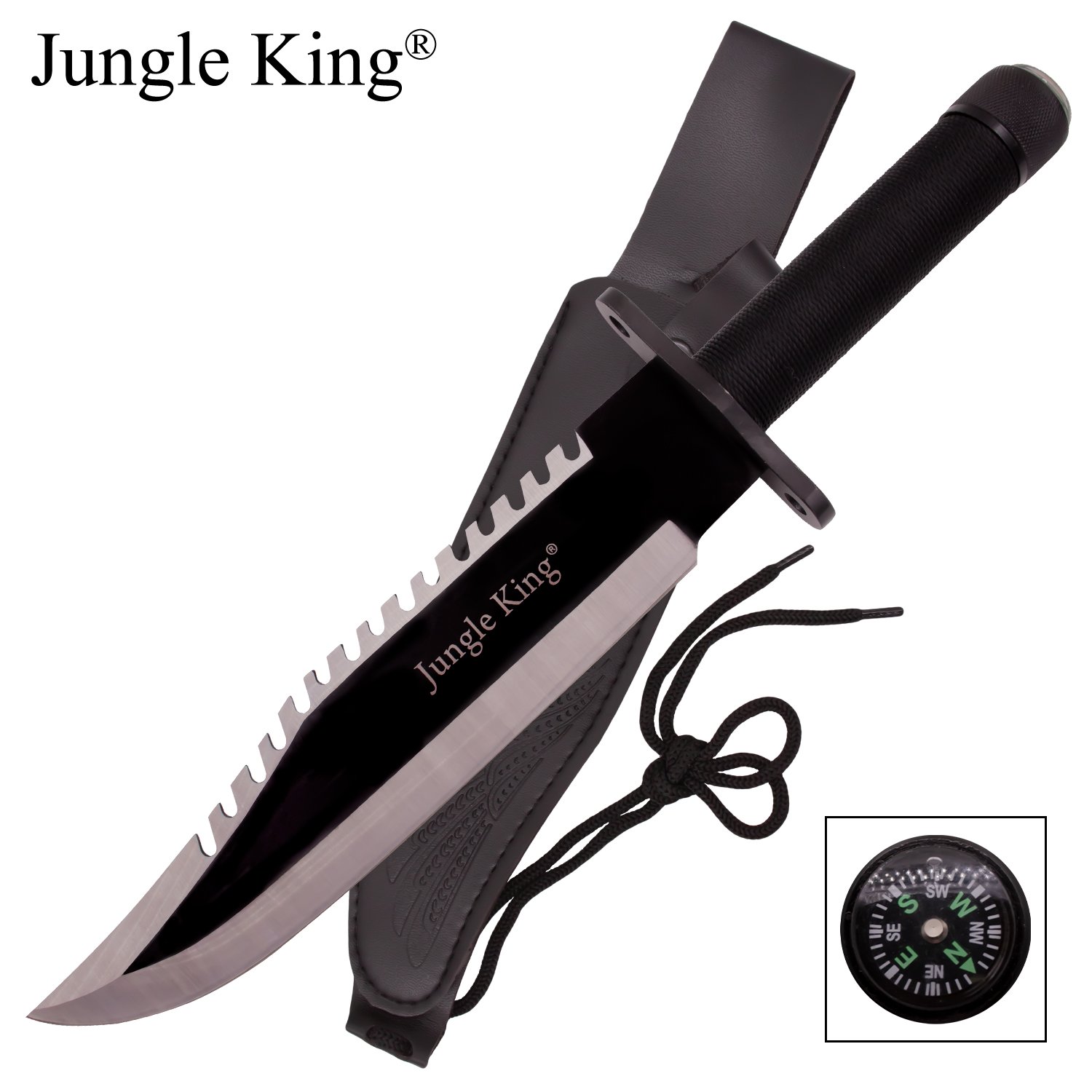 Jungle King Survival Fixed Blade Knife with Sheath (Black)